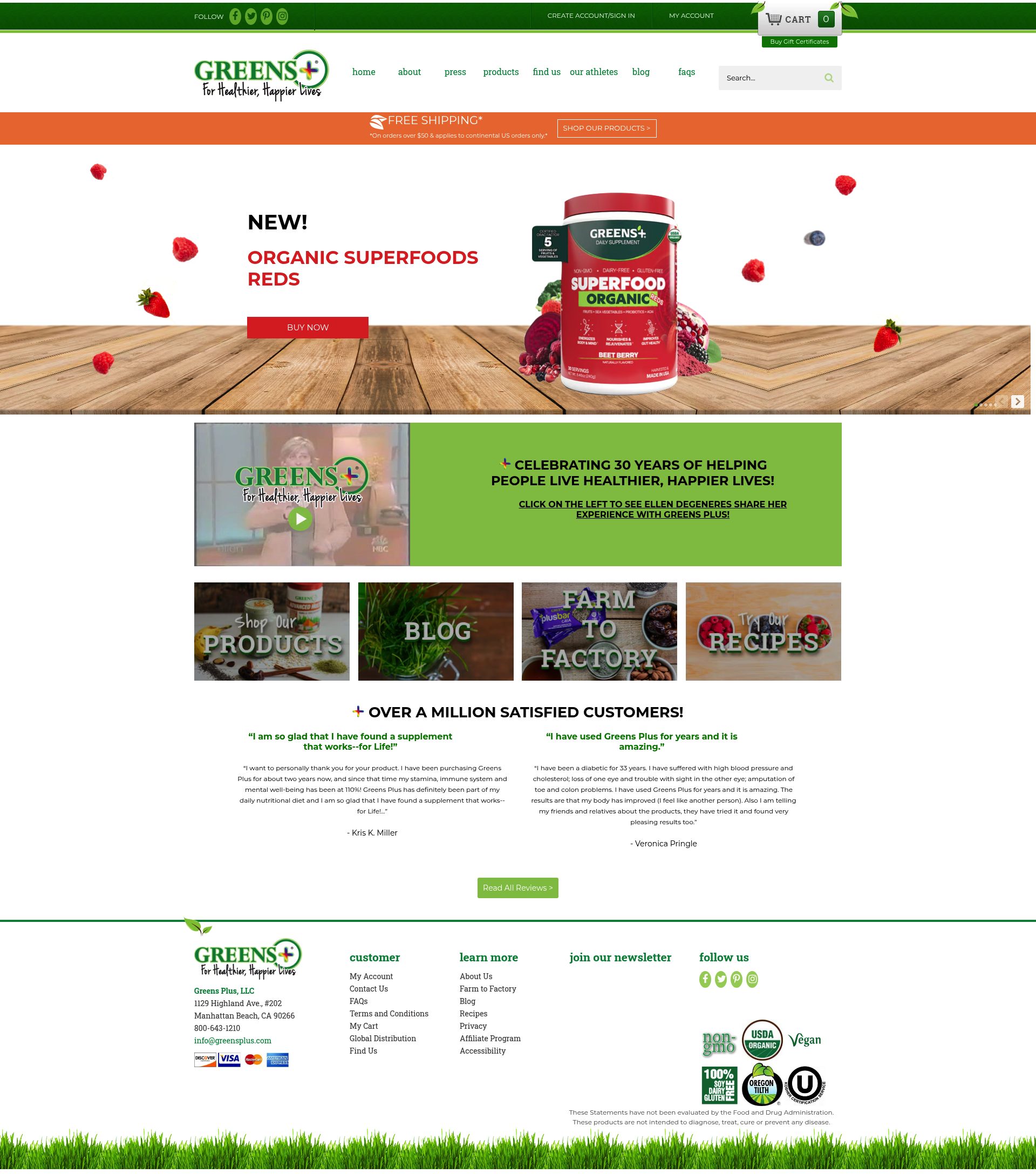 Greens Plus homepage
