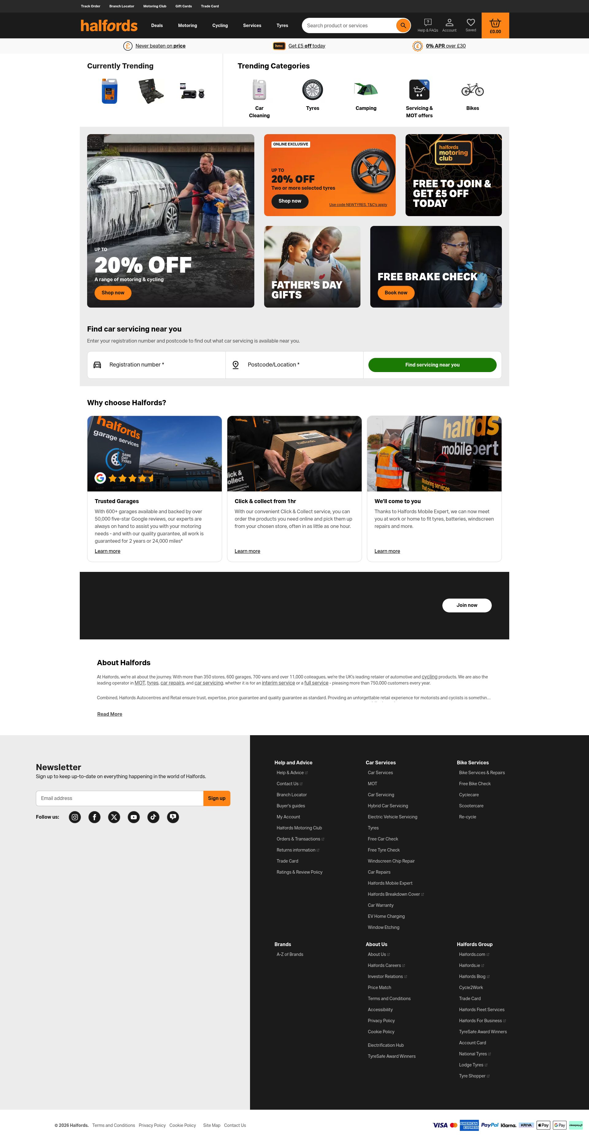 Halfords homepage screenshot