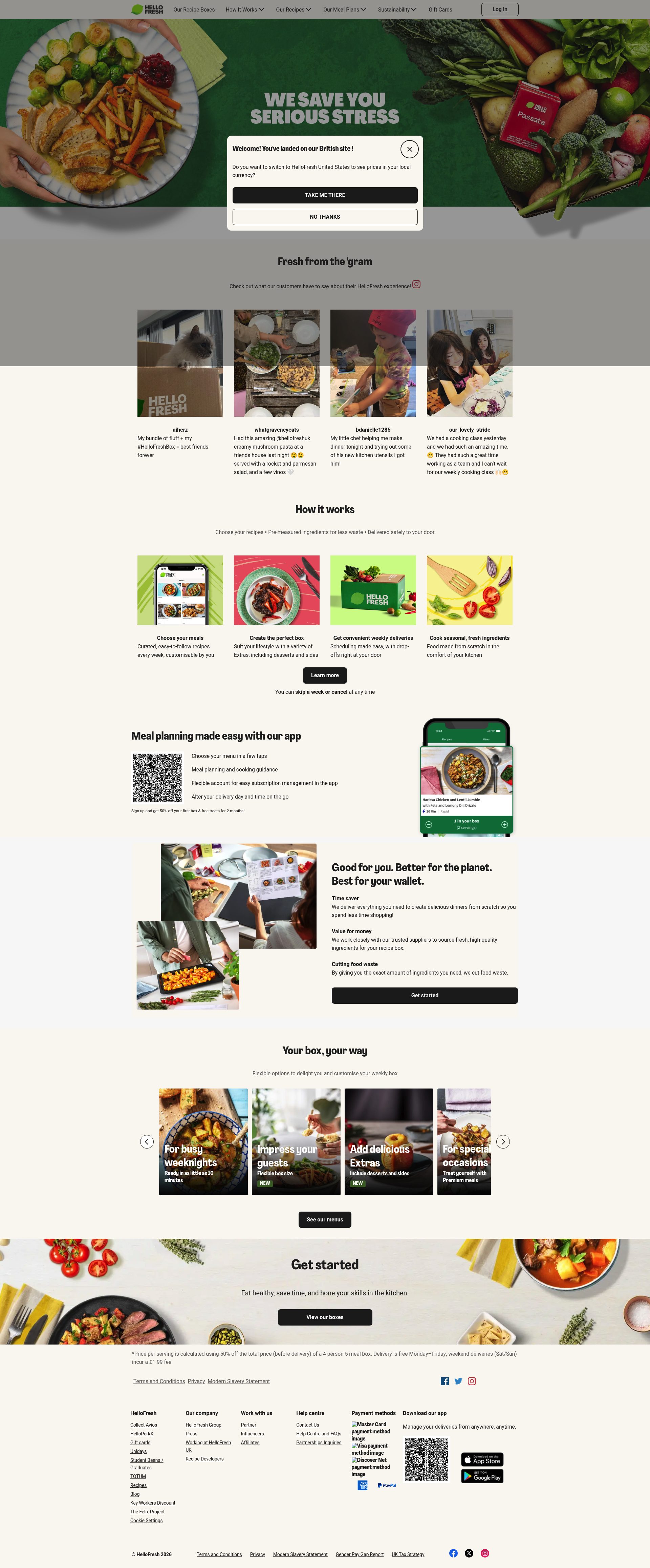 Hellofresh homepage screenshot