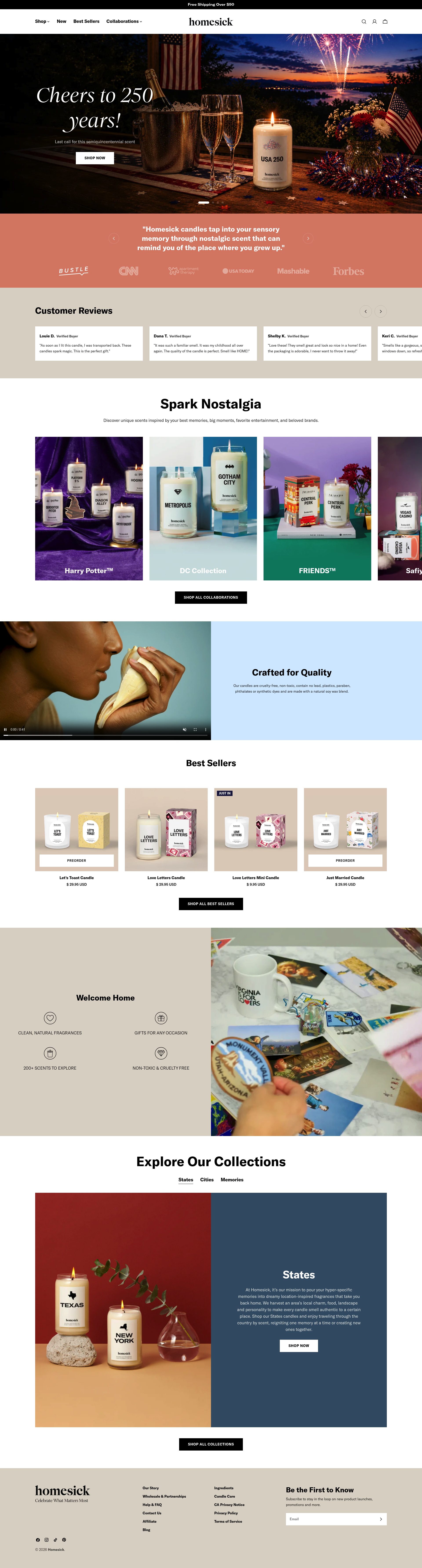 Homesick Candles homepage screenshot