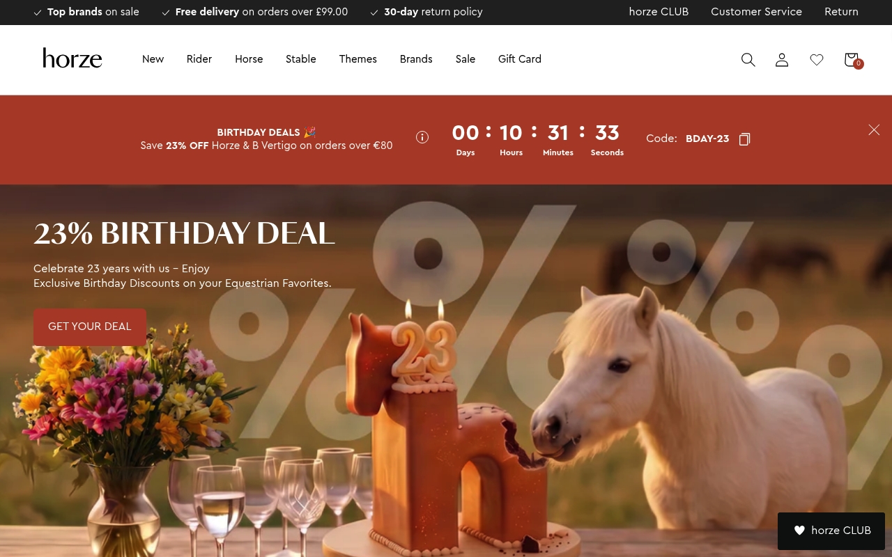 Horze UK homepage