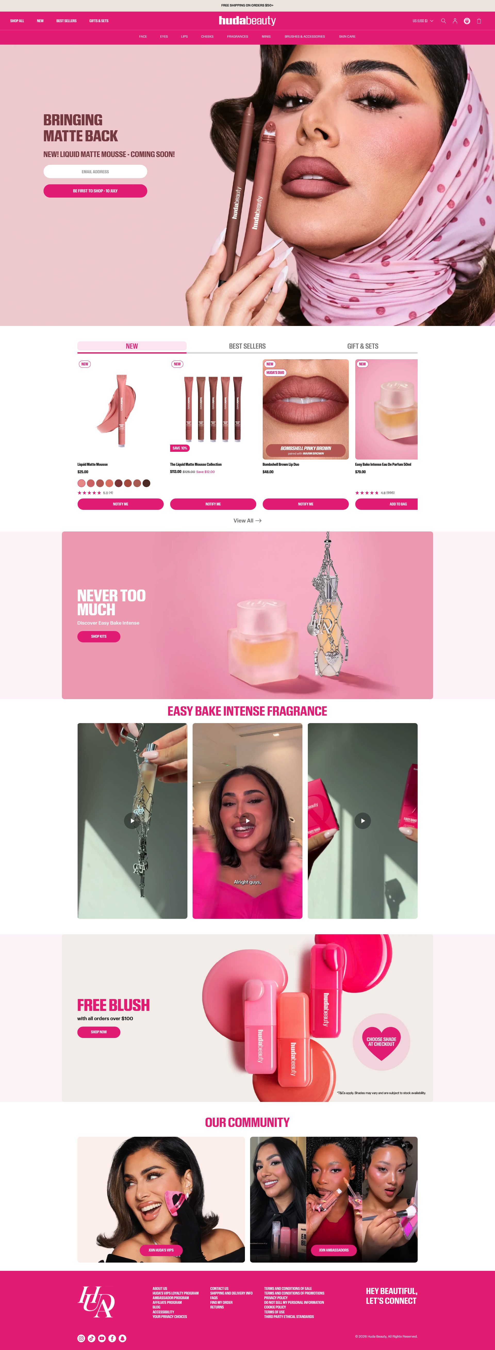 Huda Beauty homepage screenshot