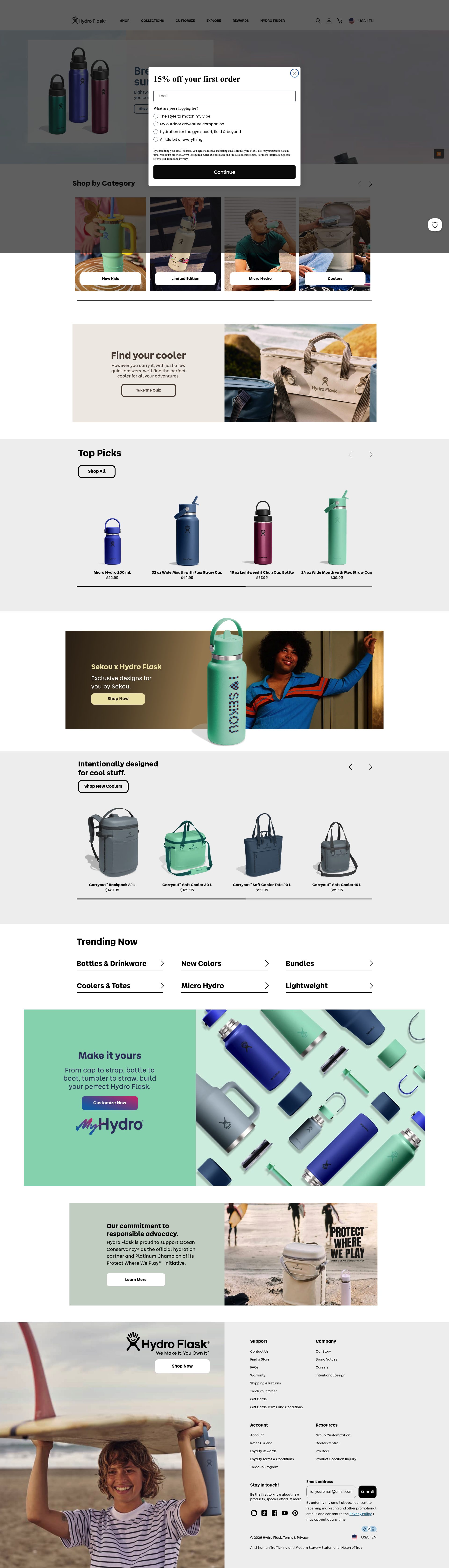 Hydro Flask homepage screenshot
