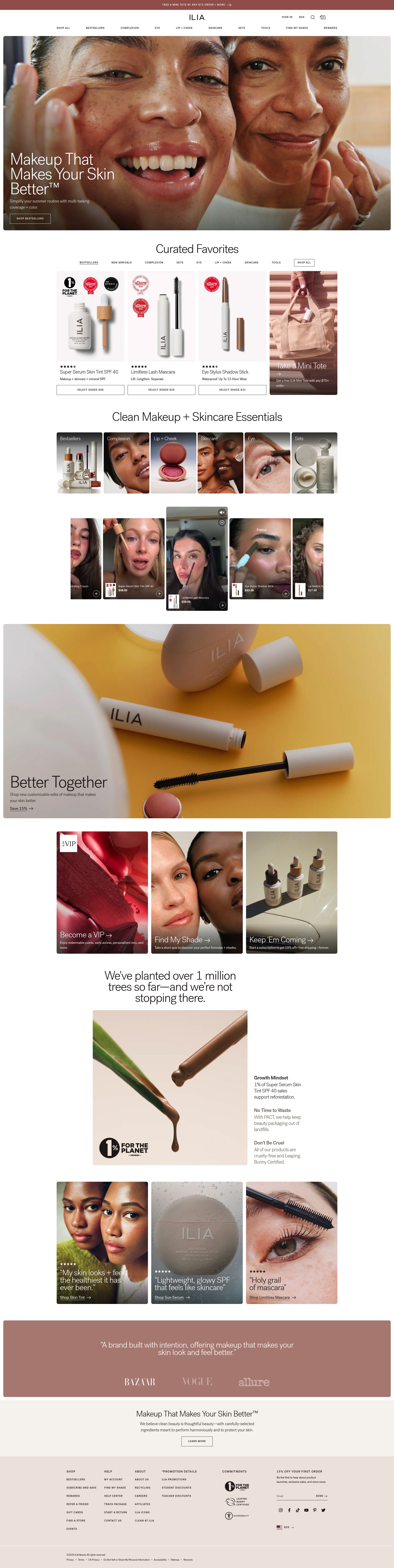 Ilia Beauty homepage