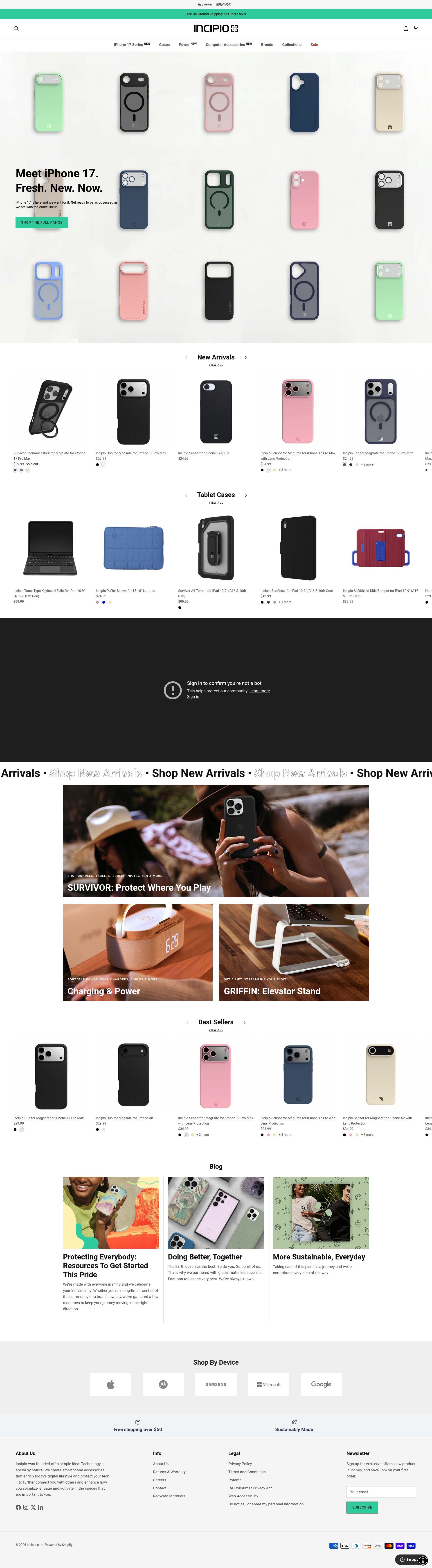 Incipio homepage screenshot