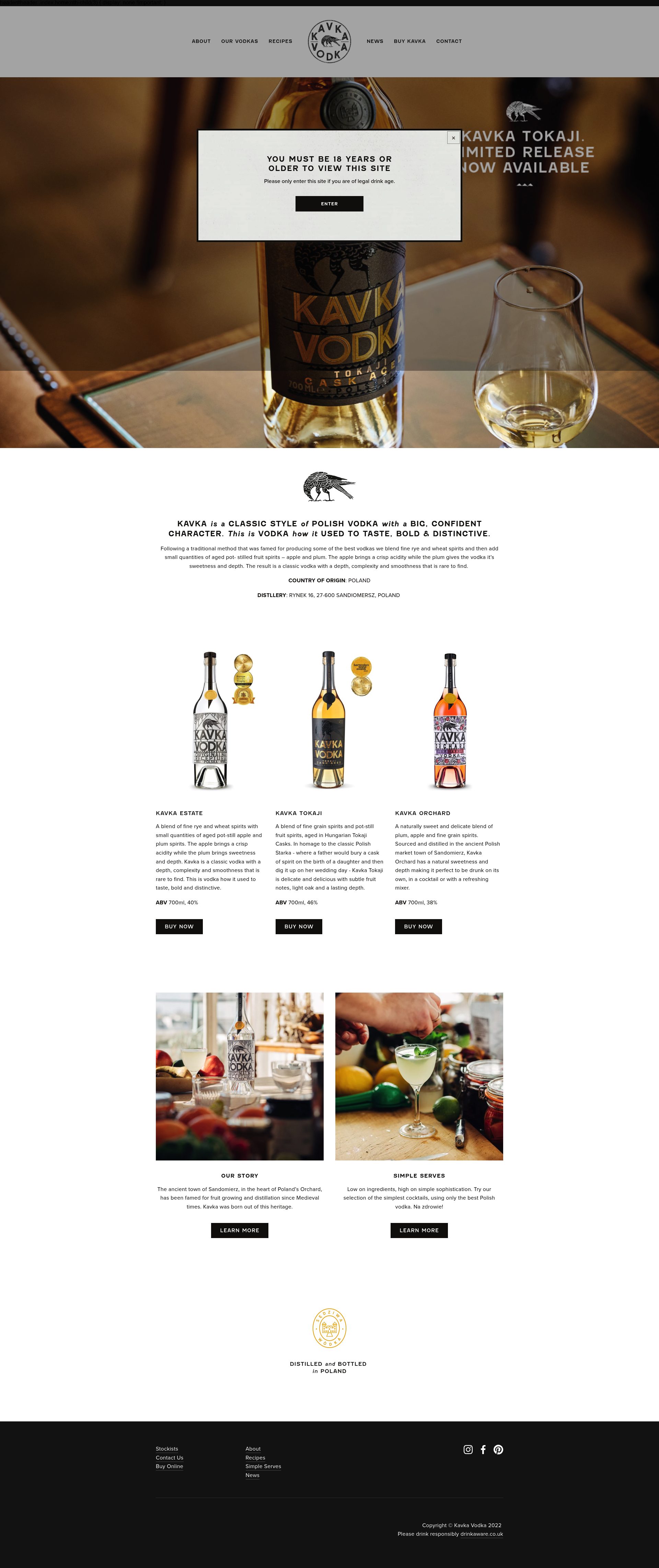 Kavka Vodka homepage