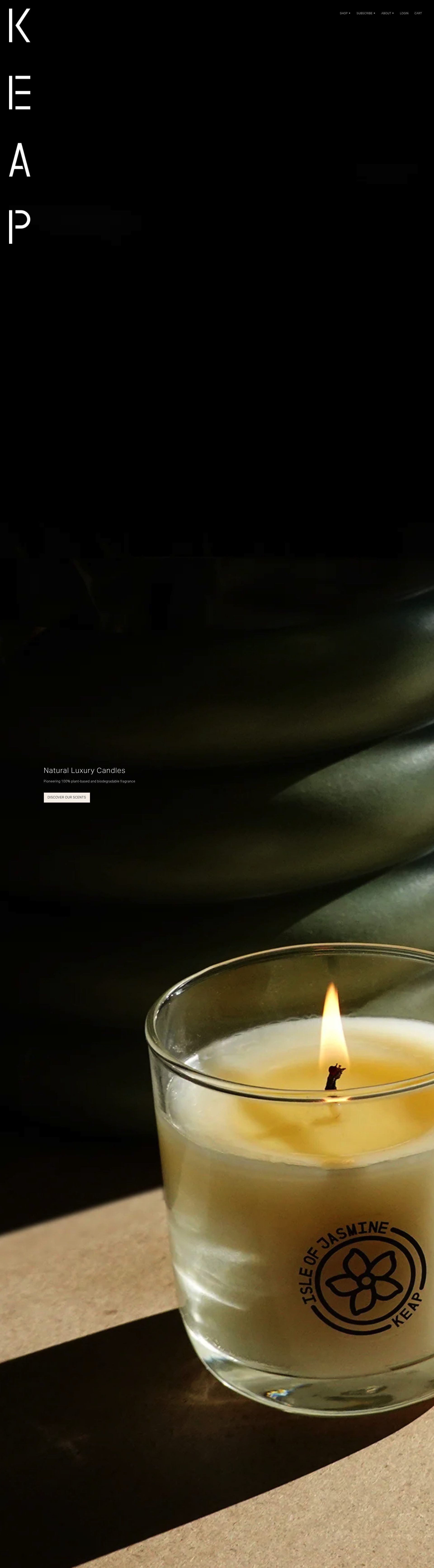 Keap Candles homepage screenshot