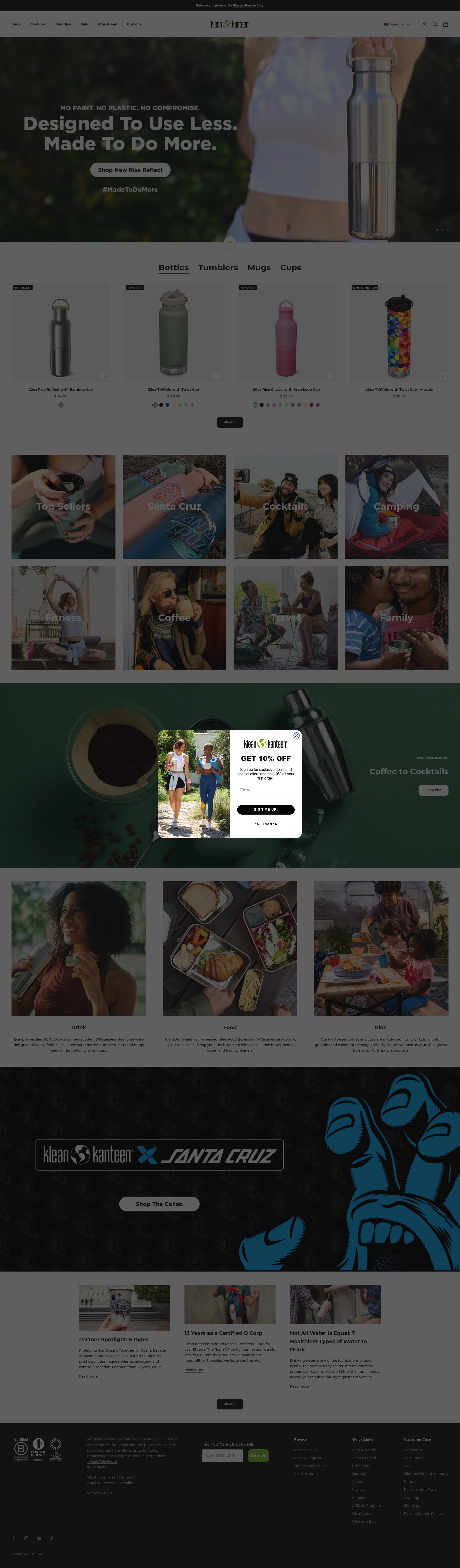 Klean Kanteen homepage screenshot