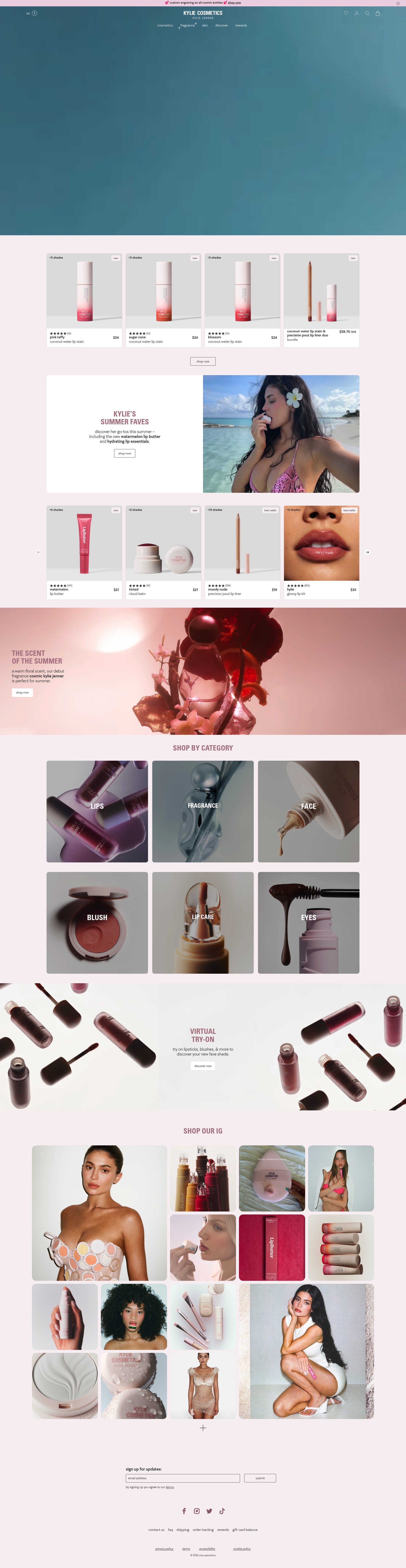 Kylie Cosmetics homepage screenshot