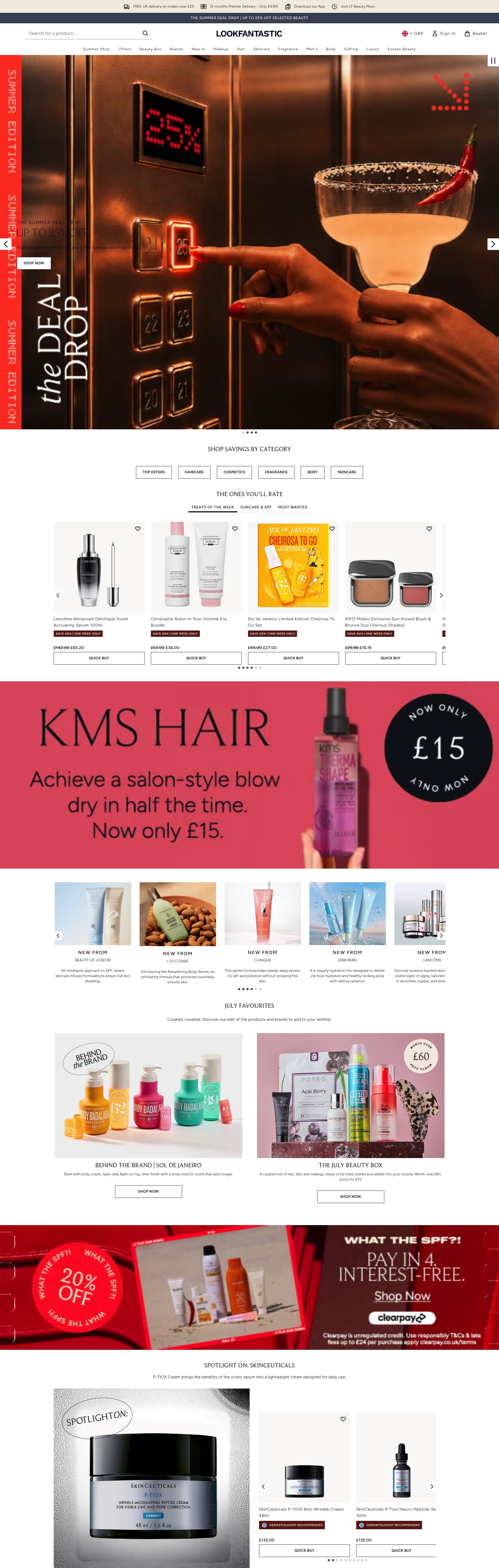 Lookfantastic homepage screenshot