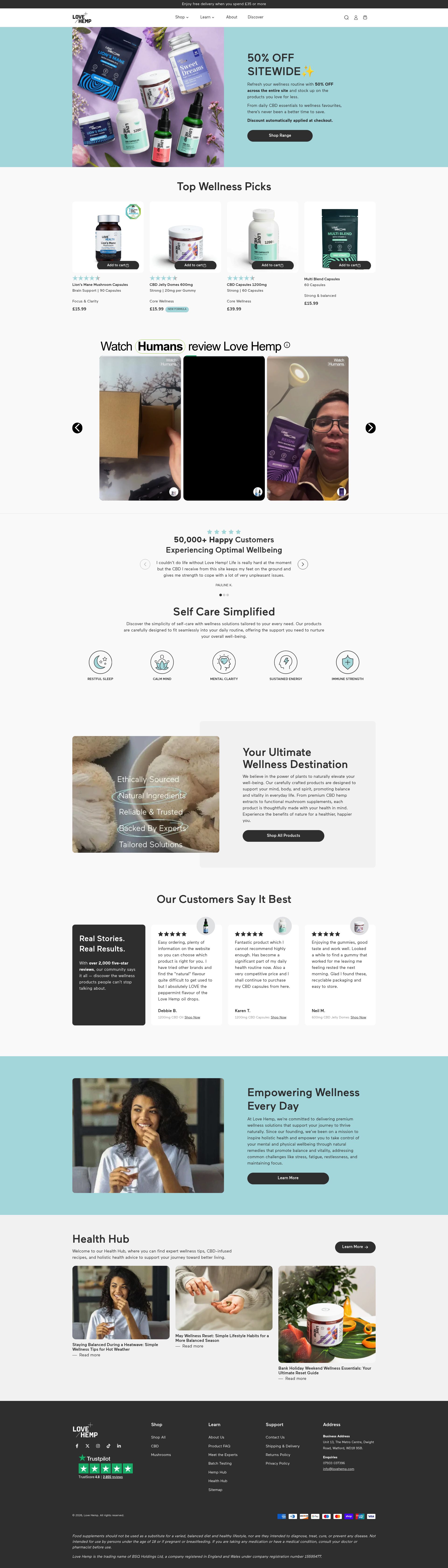 Love Hemp homepage screenshot