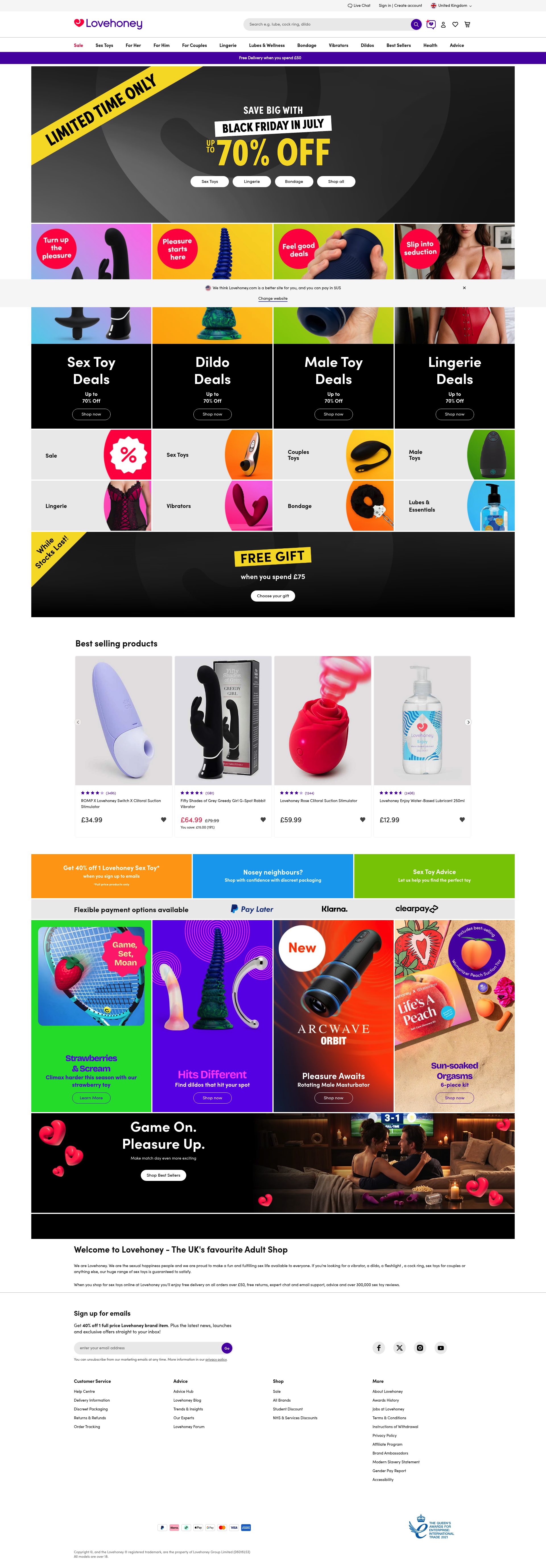 Lovehoney homepage