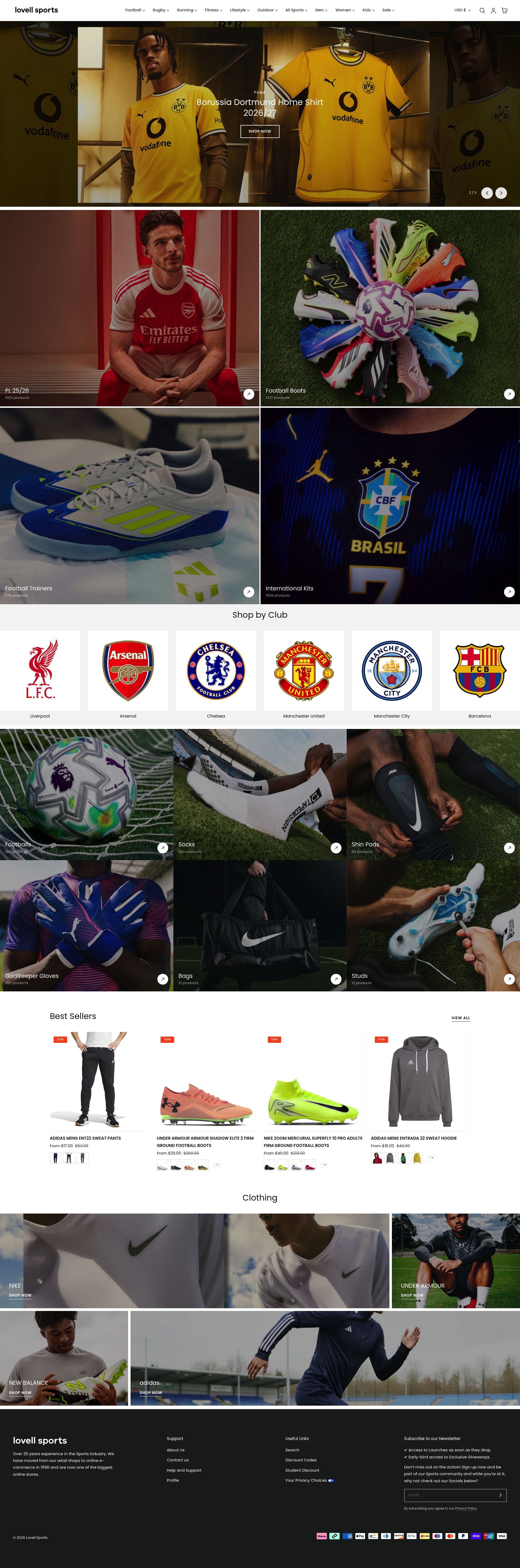Lovell Soccer homepage screenshot