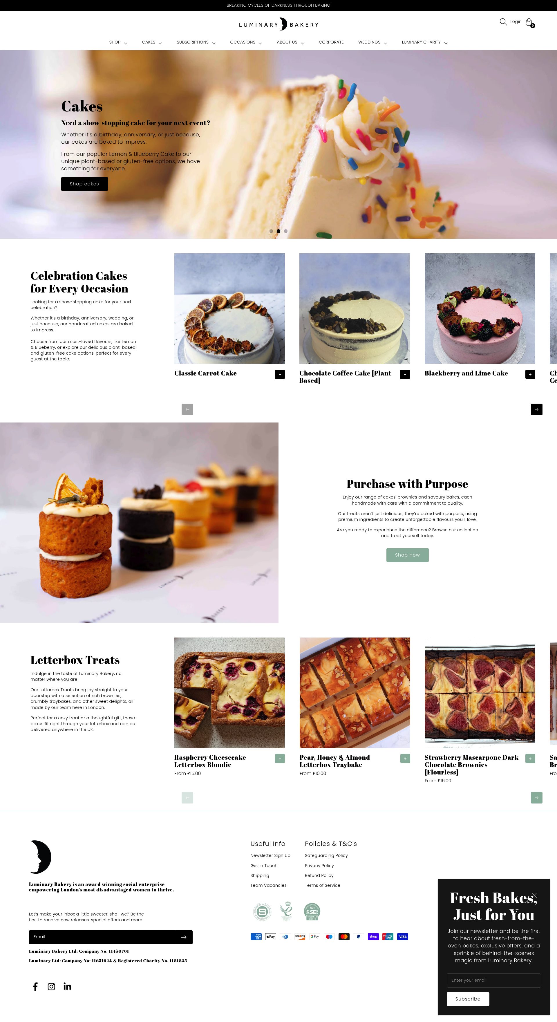 Luminary Bakery homepage