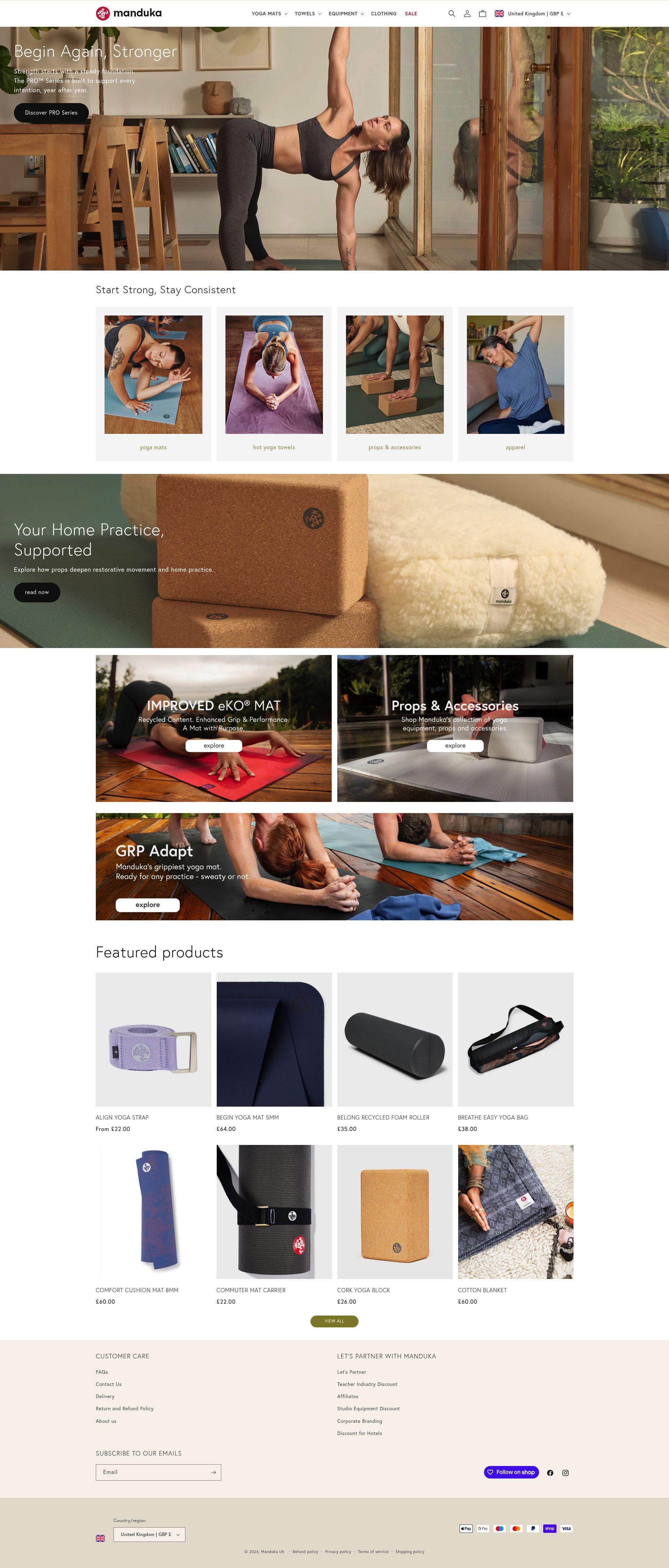 Manduka Uk homepage screenshot
