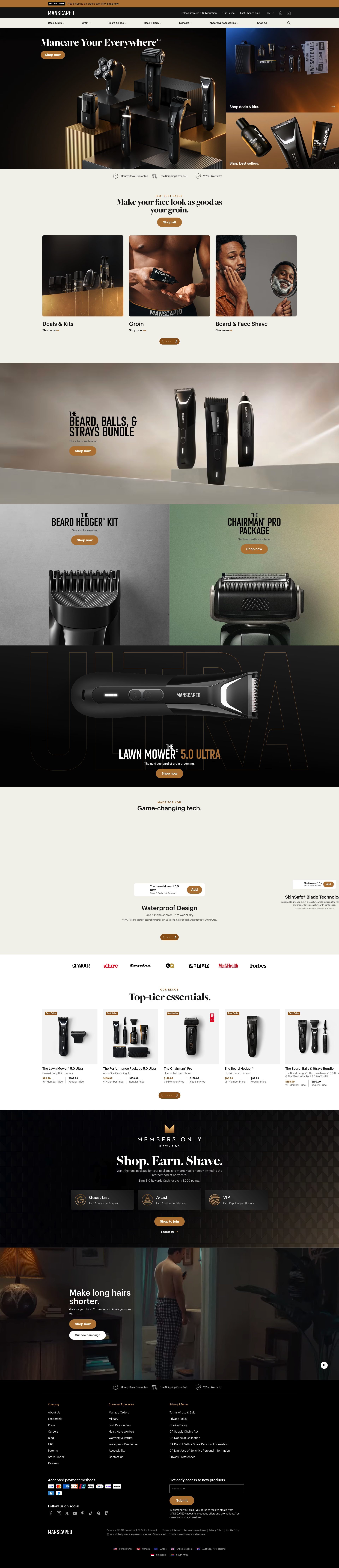 Manscaped homepage screenshot