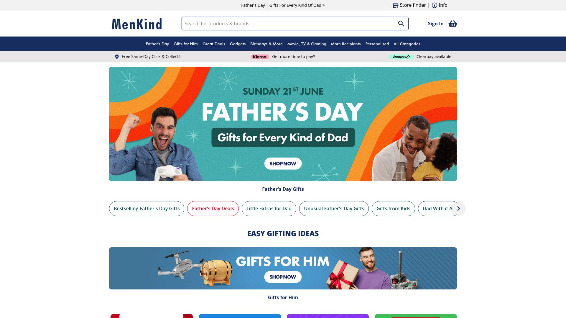 Menkind homepage screenshot