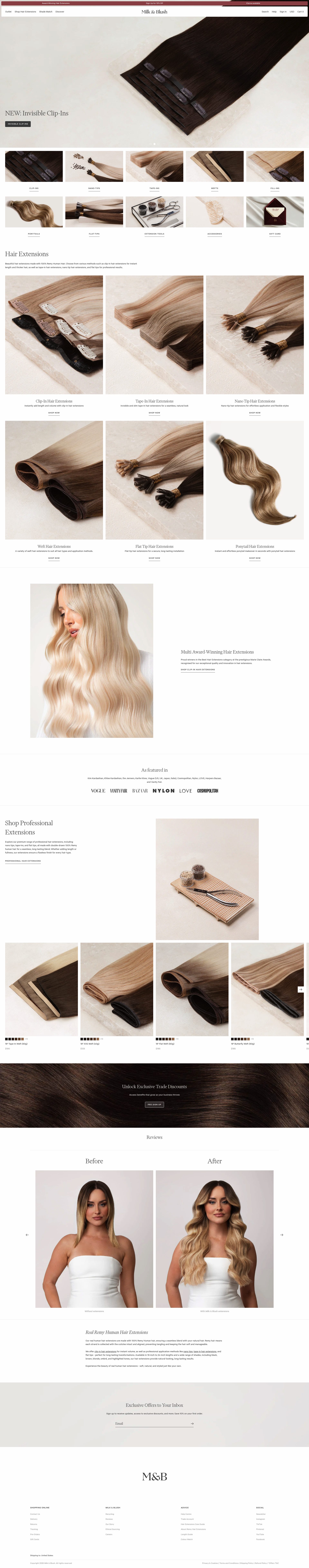 Milk + Blush homepage