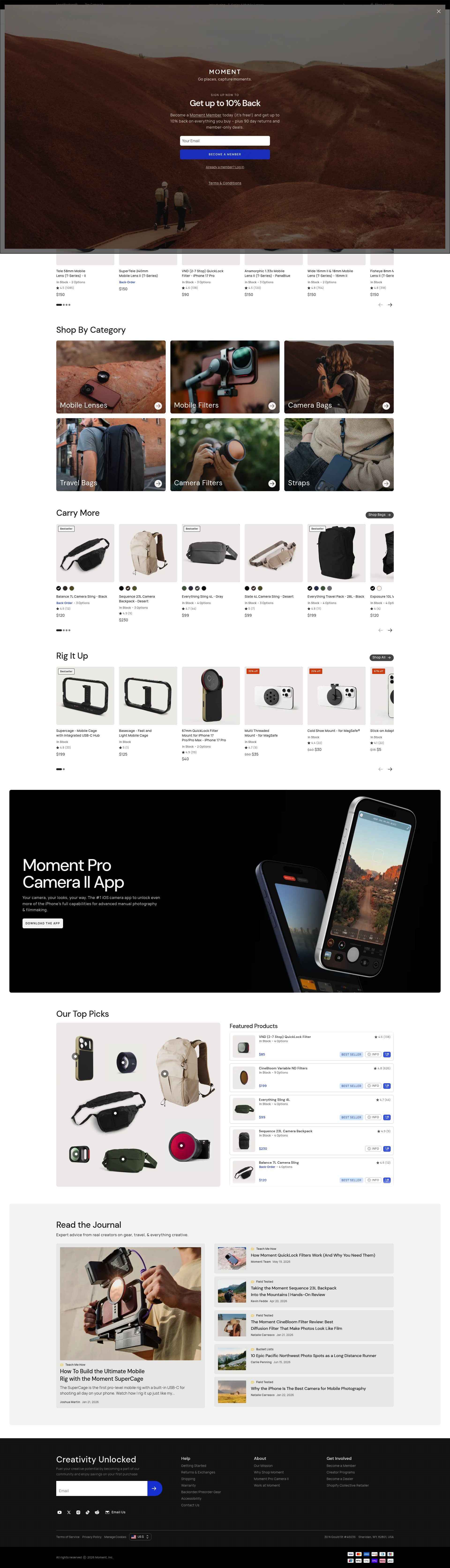 Moment homepage screenshot