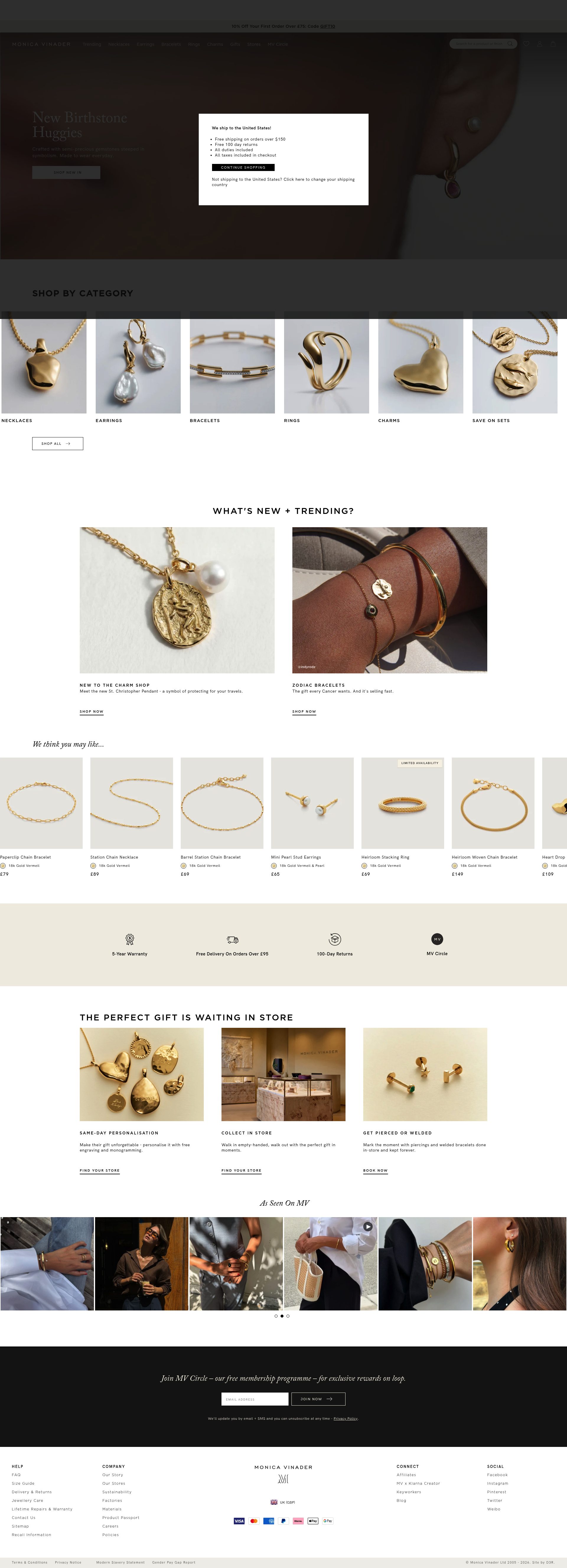 Monica Vinader homepage screenshot
