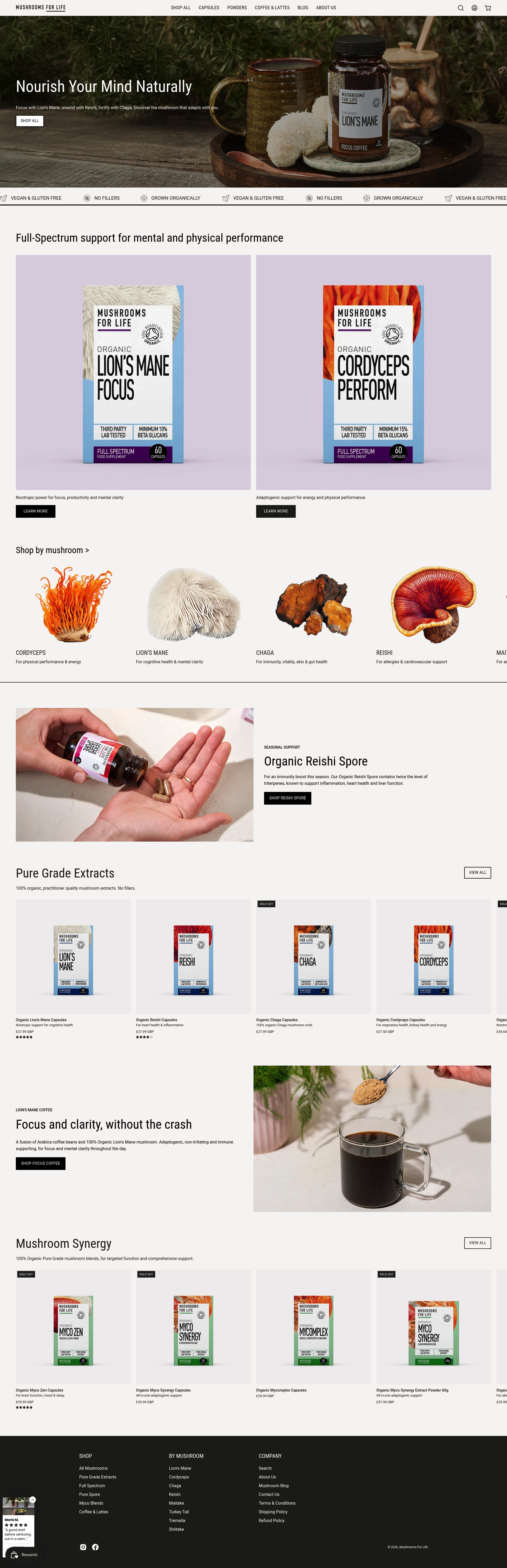 Mushrooms 4 Life homepage