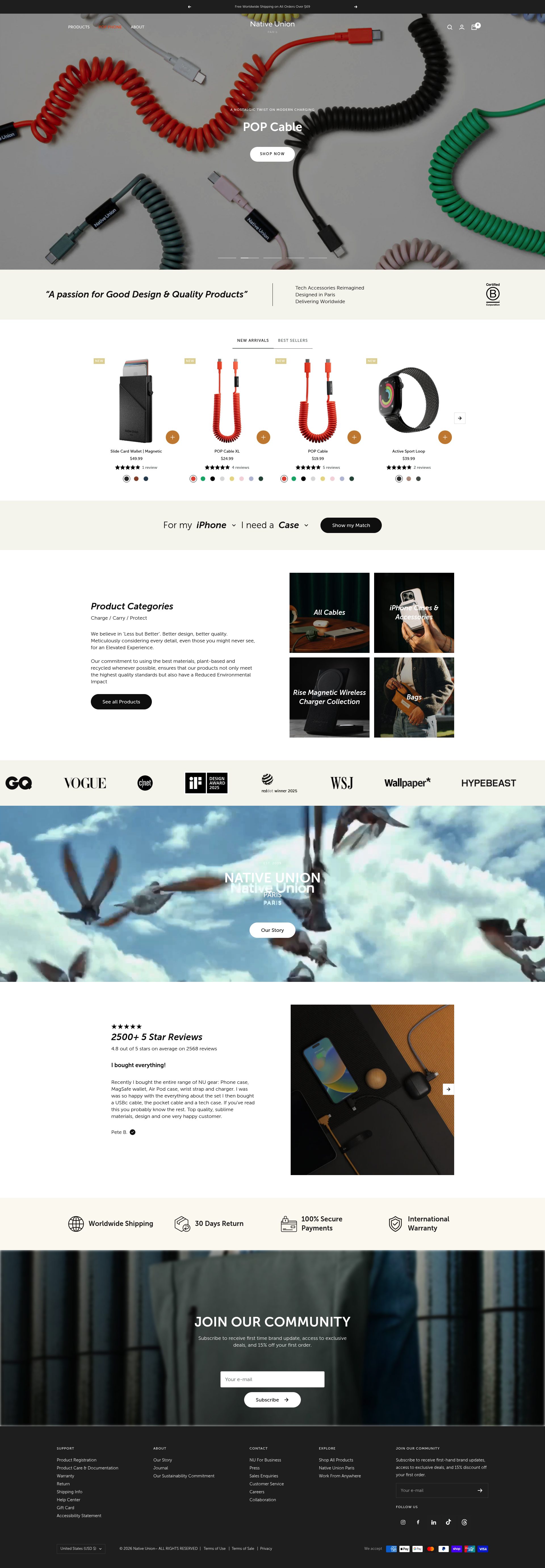 Native Union homepage screenshot
