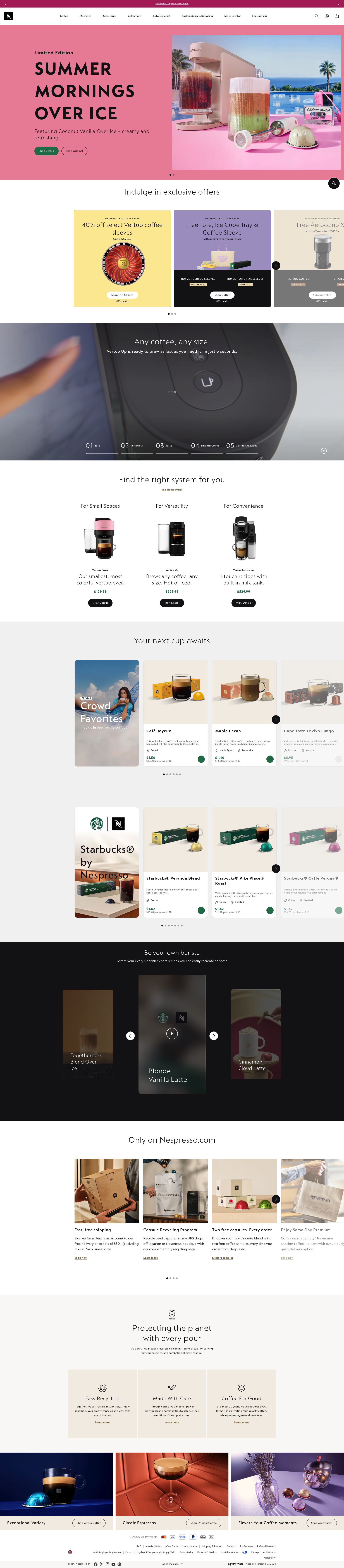 Nespresso homepage