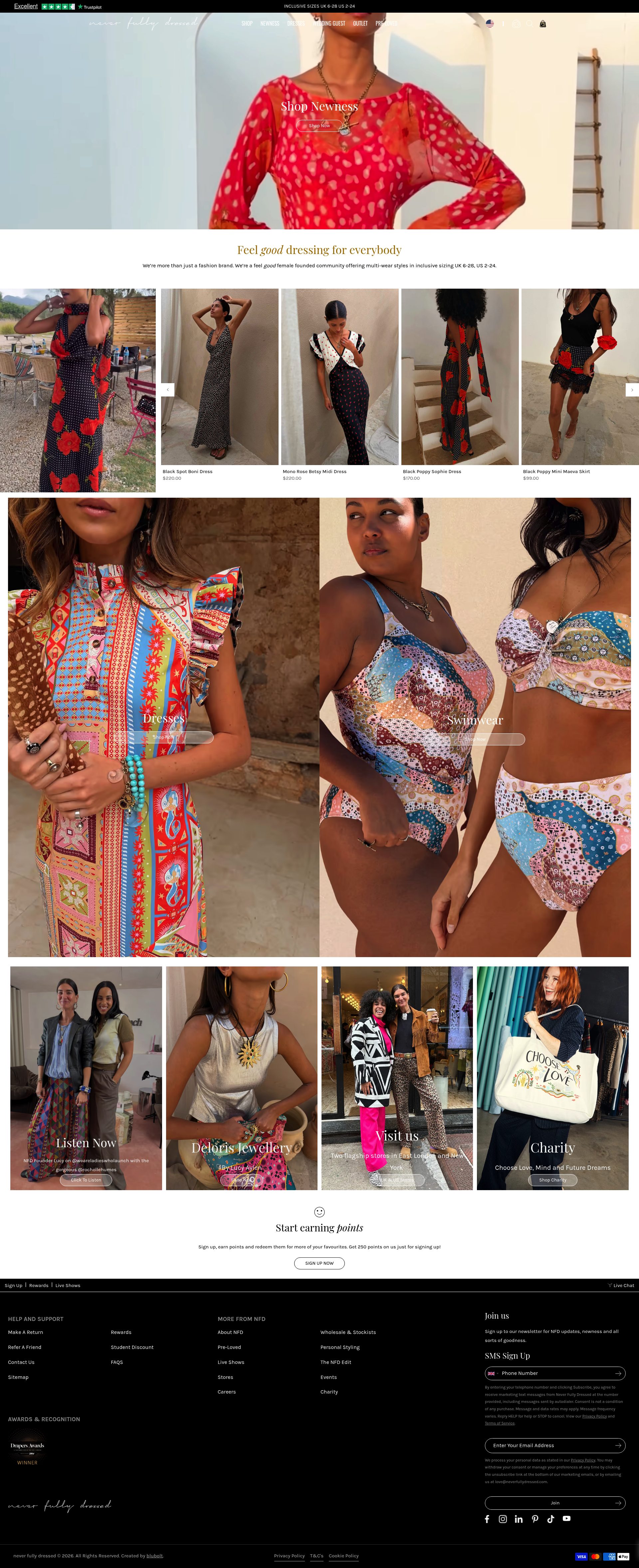 Never Fully Dressed homepage