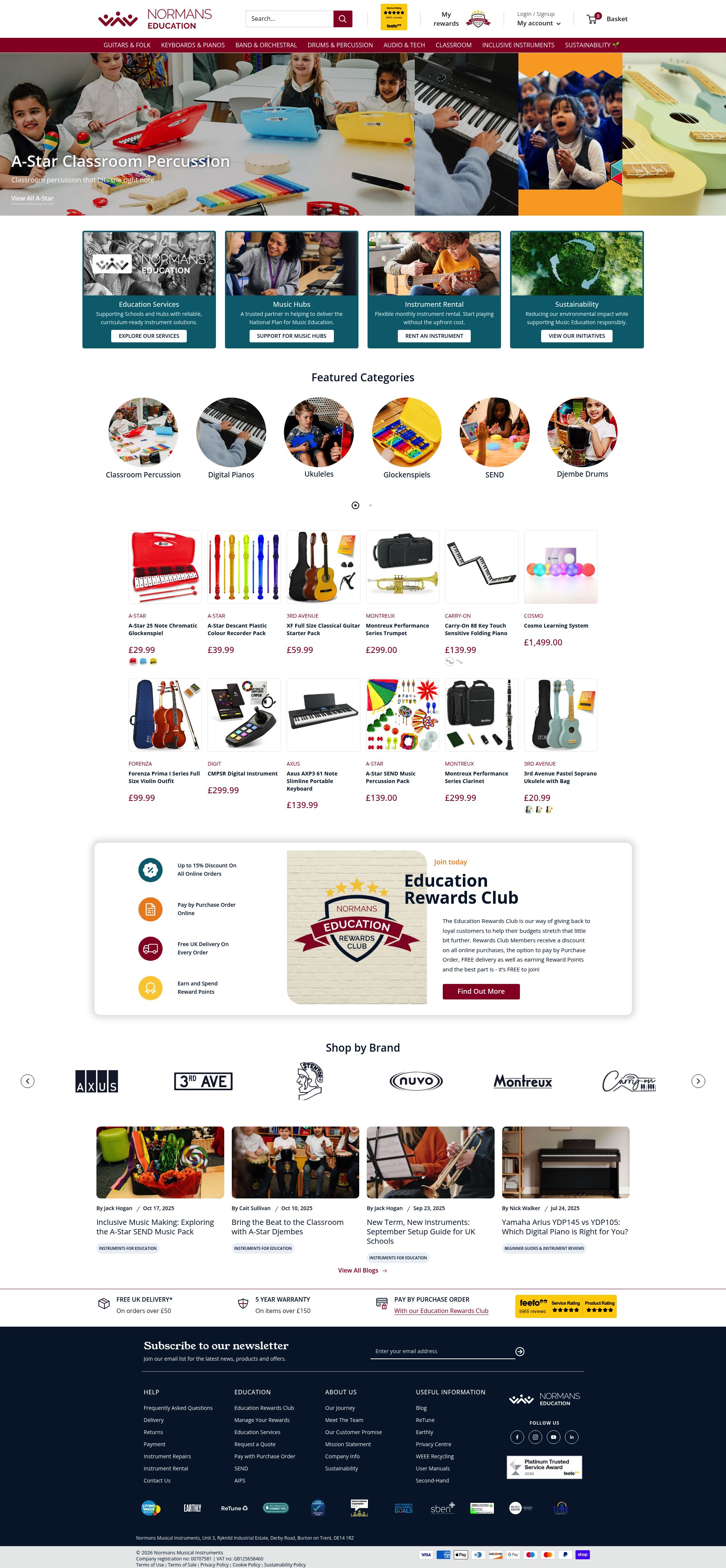 Normans Musical Instruments homepage screenshot