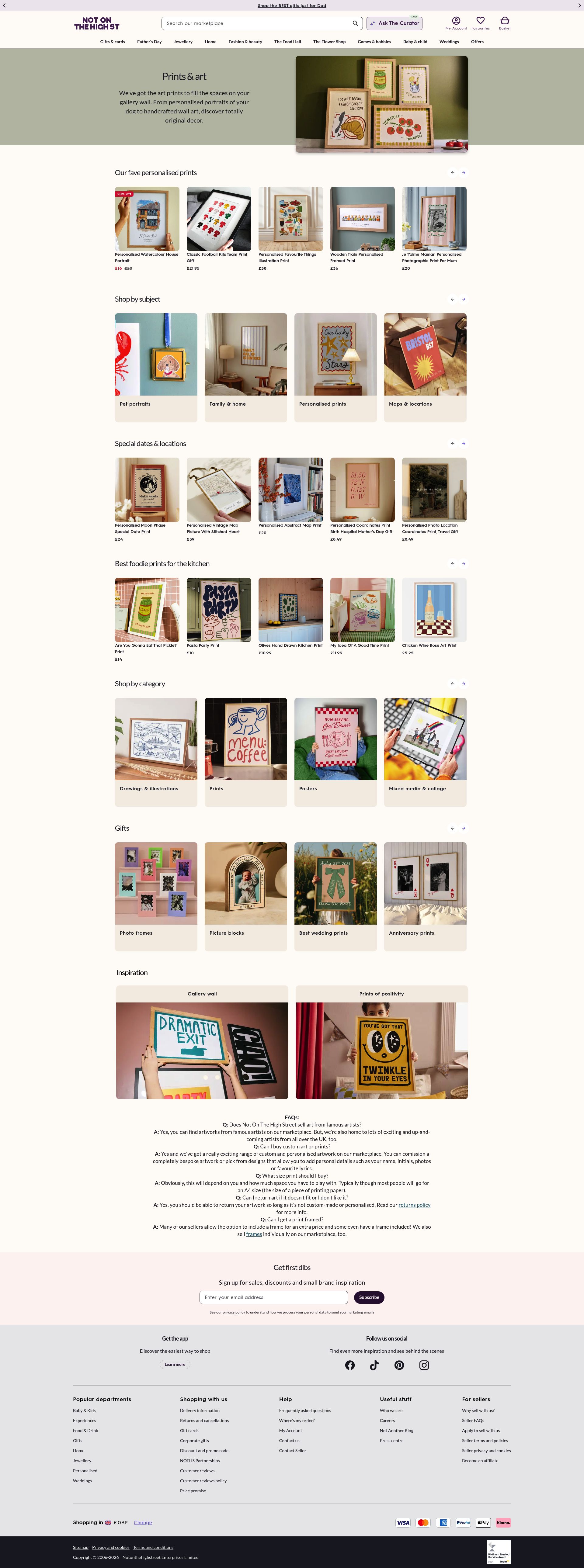 Not On The High Street Art homepage screenshot