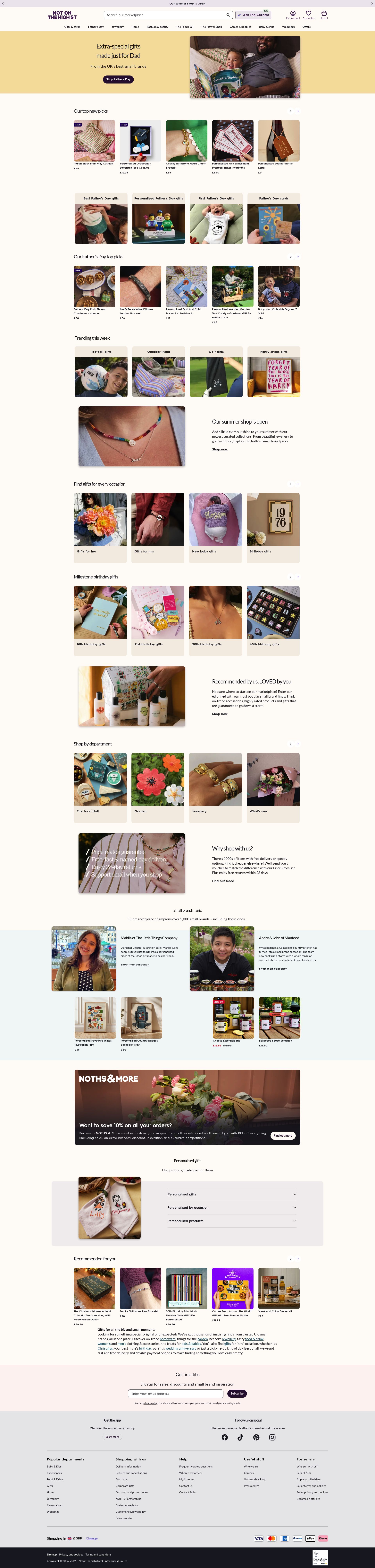 Not On The High Street homepage screenshot