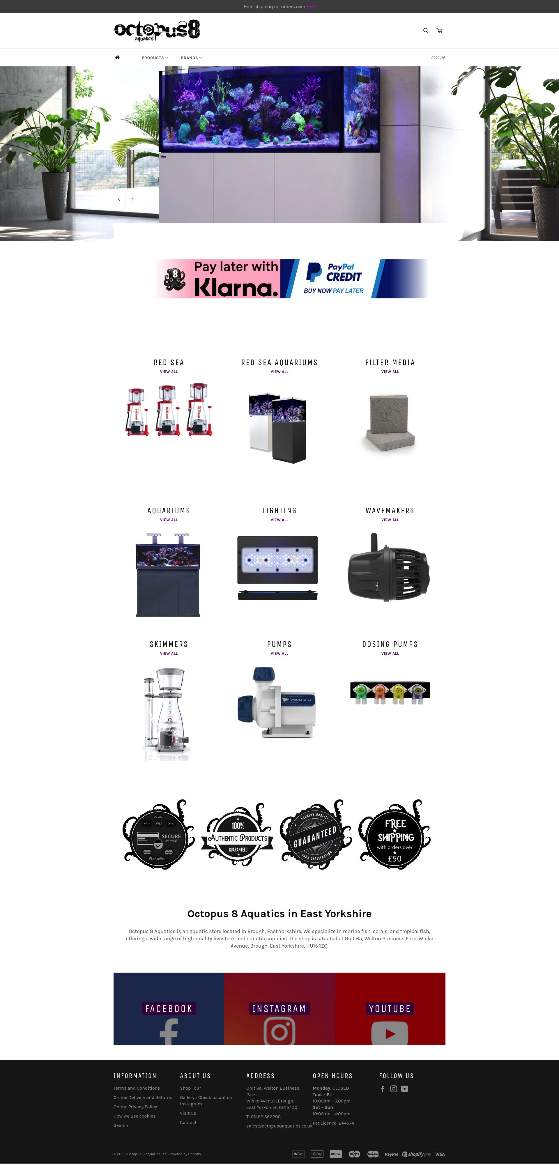 Octopus 8 Aquatics homepage screenshot