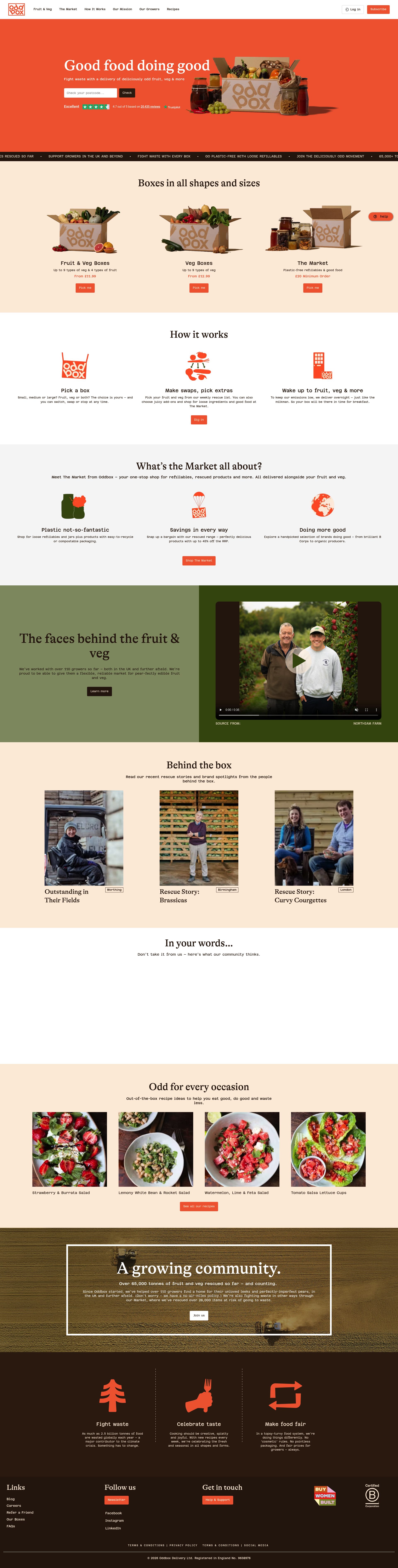 Oddbox homepage screenshot