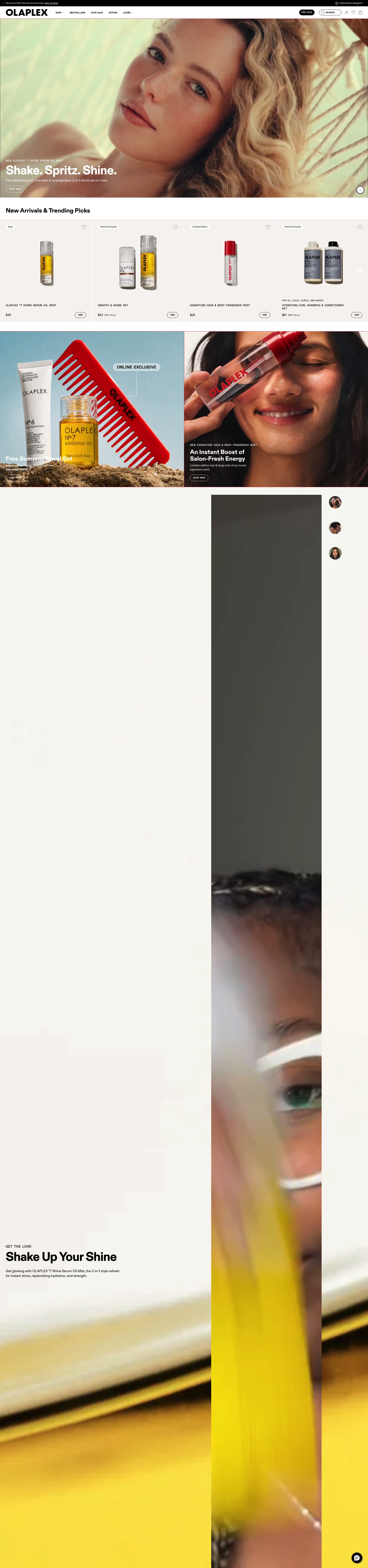 Olaplex homepage screenshot