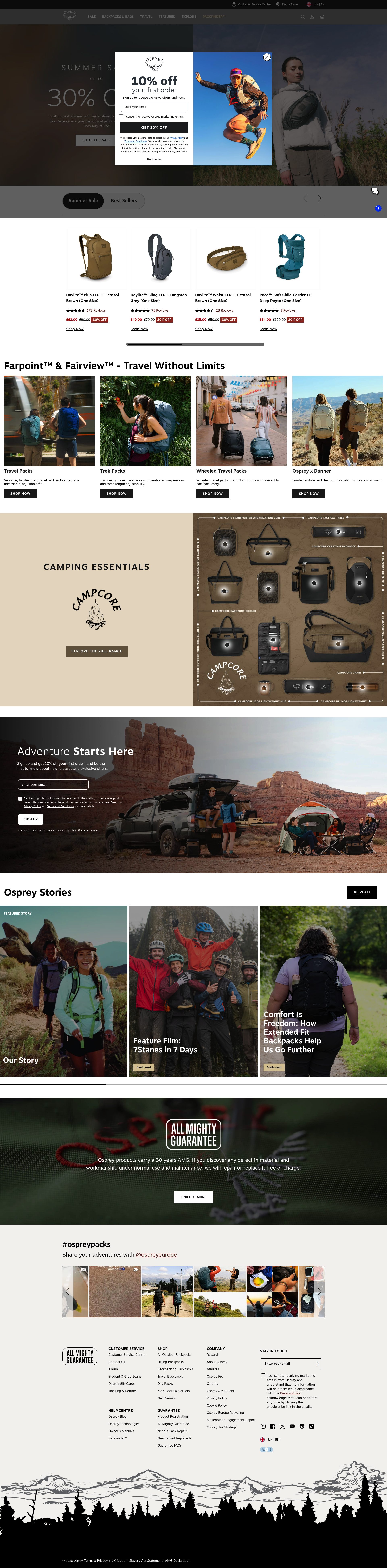 Osprey Europe homepage screenshot