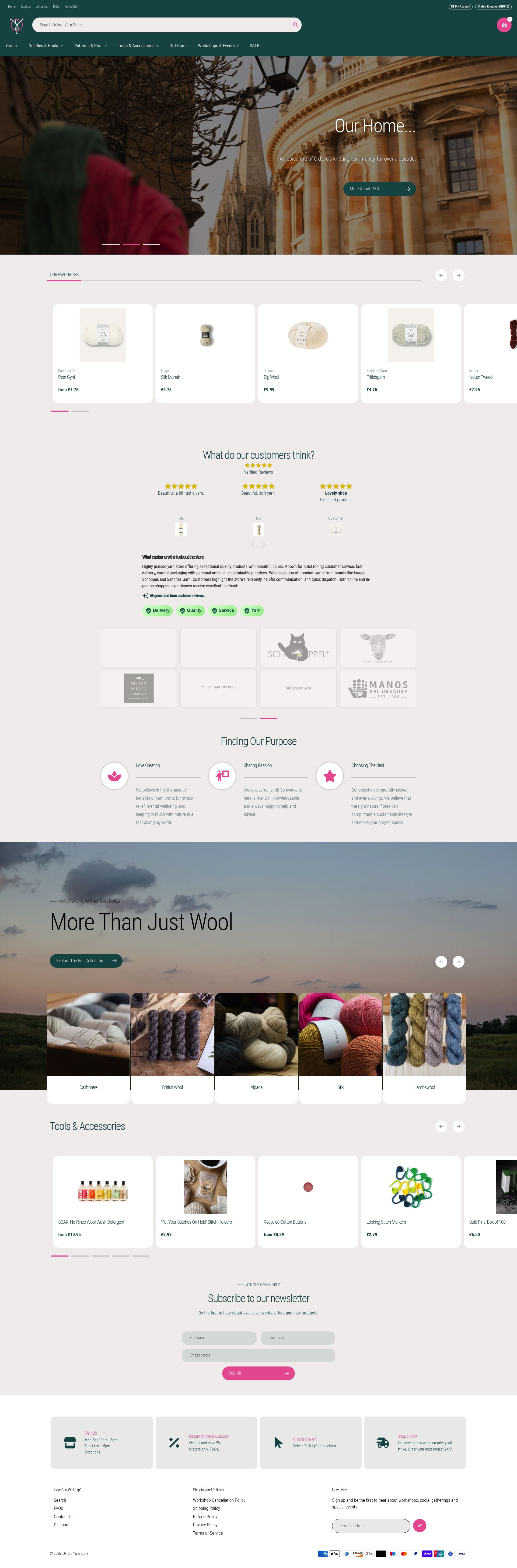 Oxford Yarn Store homepage screenshot