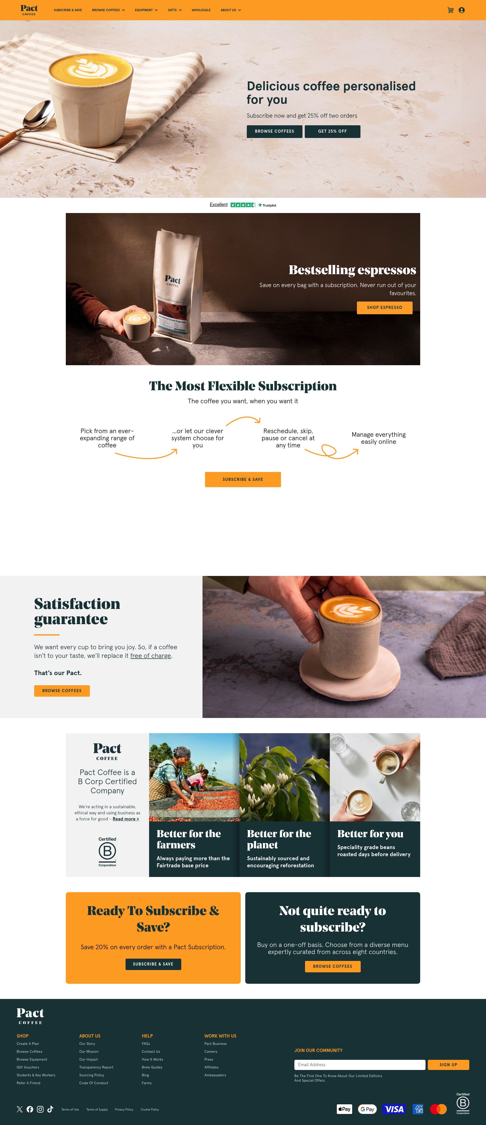 Pact Coffee homepage screenshot