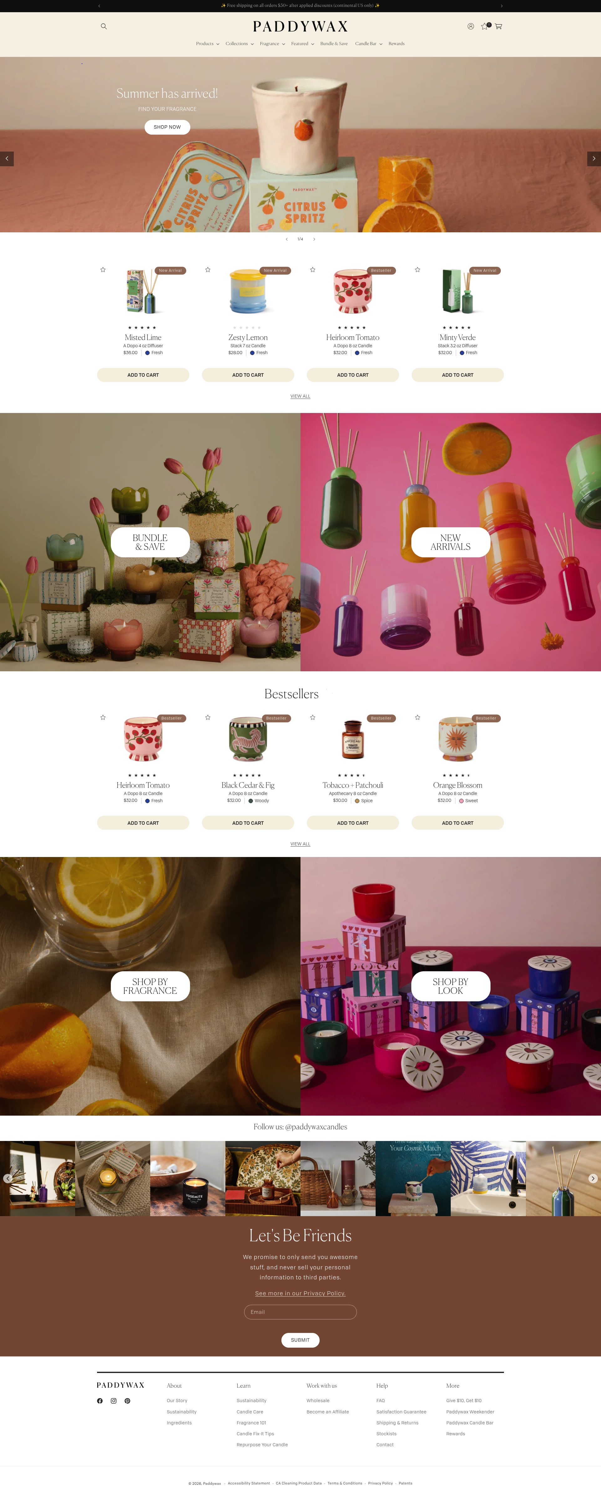 Paddywax homepage screenshot