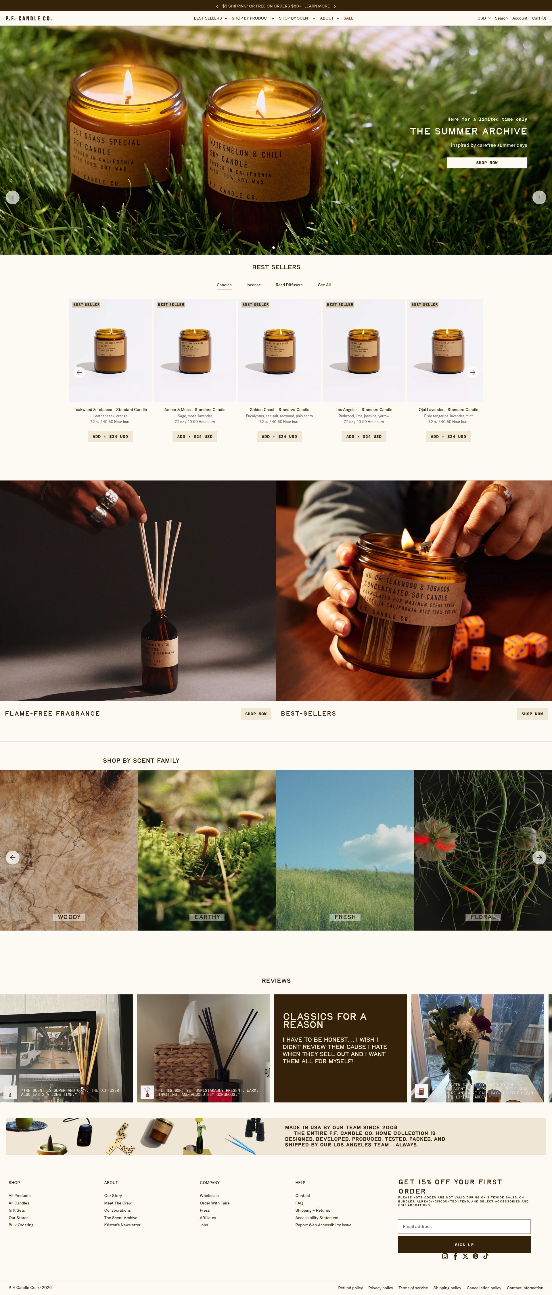 Pf Candle Co homepage screenshot