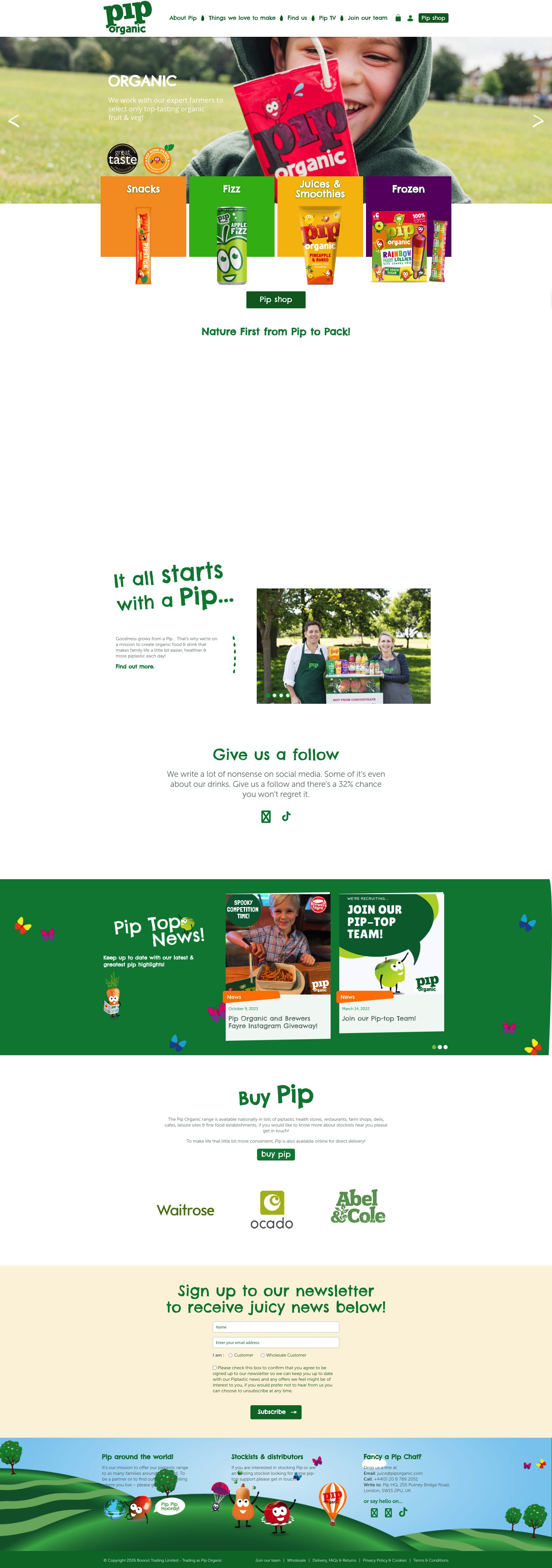 Pip Organic homepage