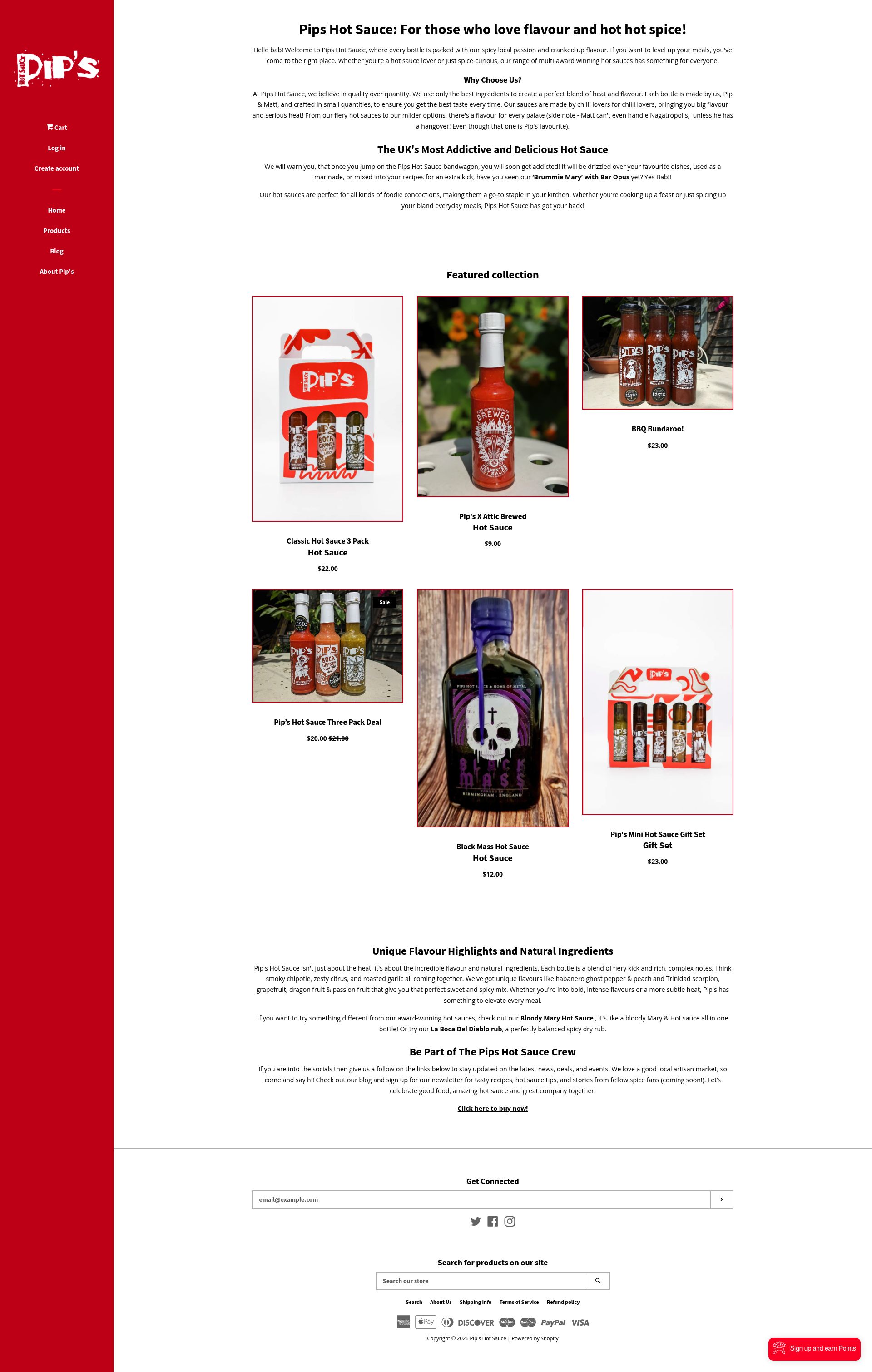 Pip’s Hot Sauce homepage screenshot
