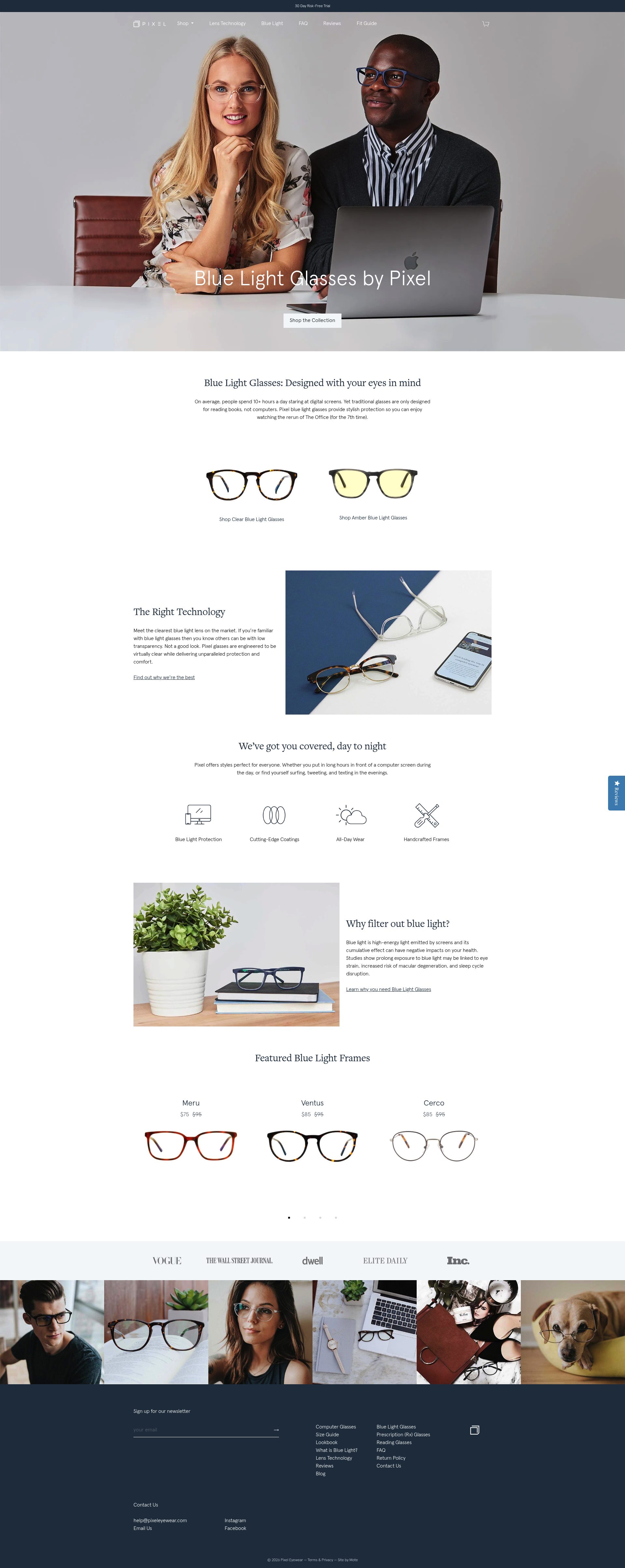 Pixel Eyewear homepage