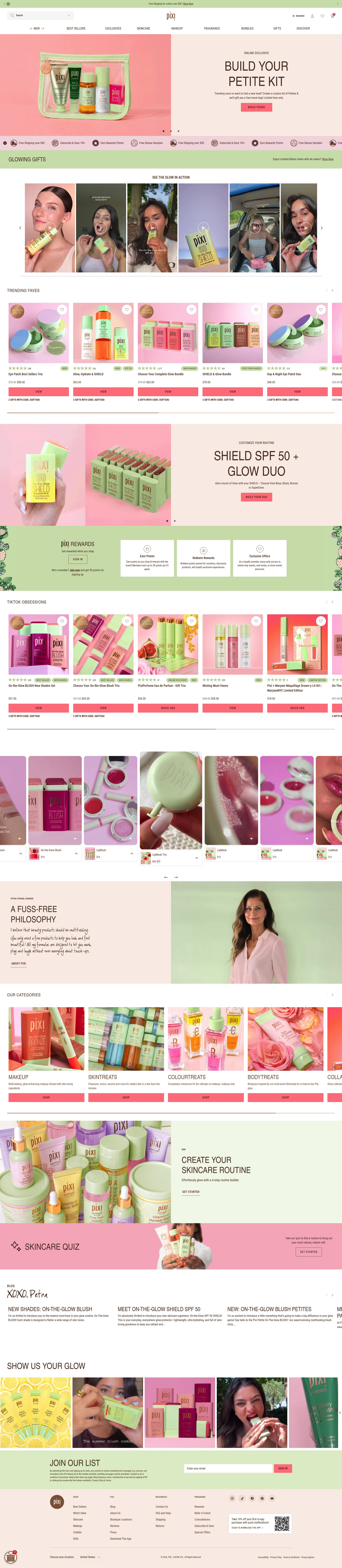 Pixi Beauty homepage screenshot