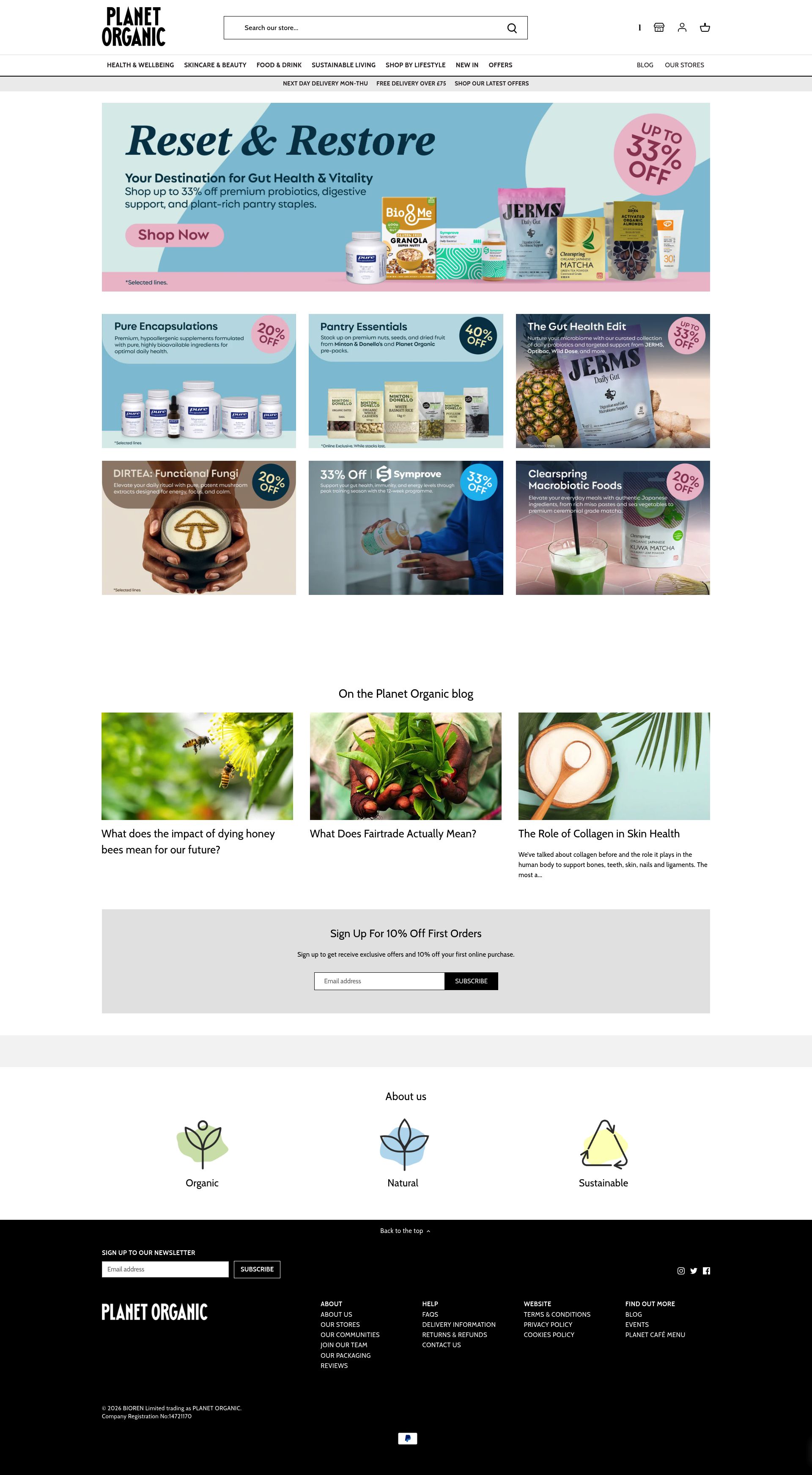 Planet Organic homepage screenshot