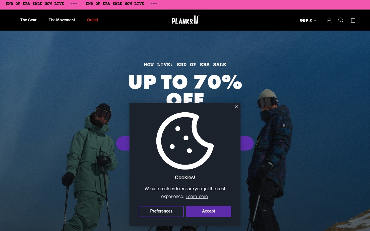Planks Clothing homepage