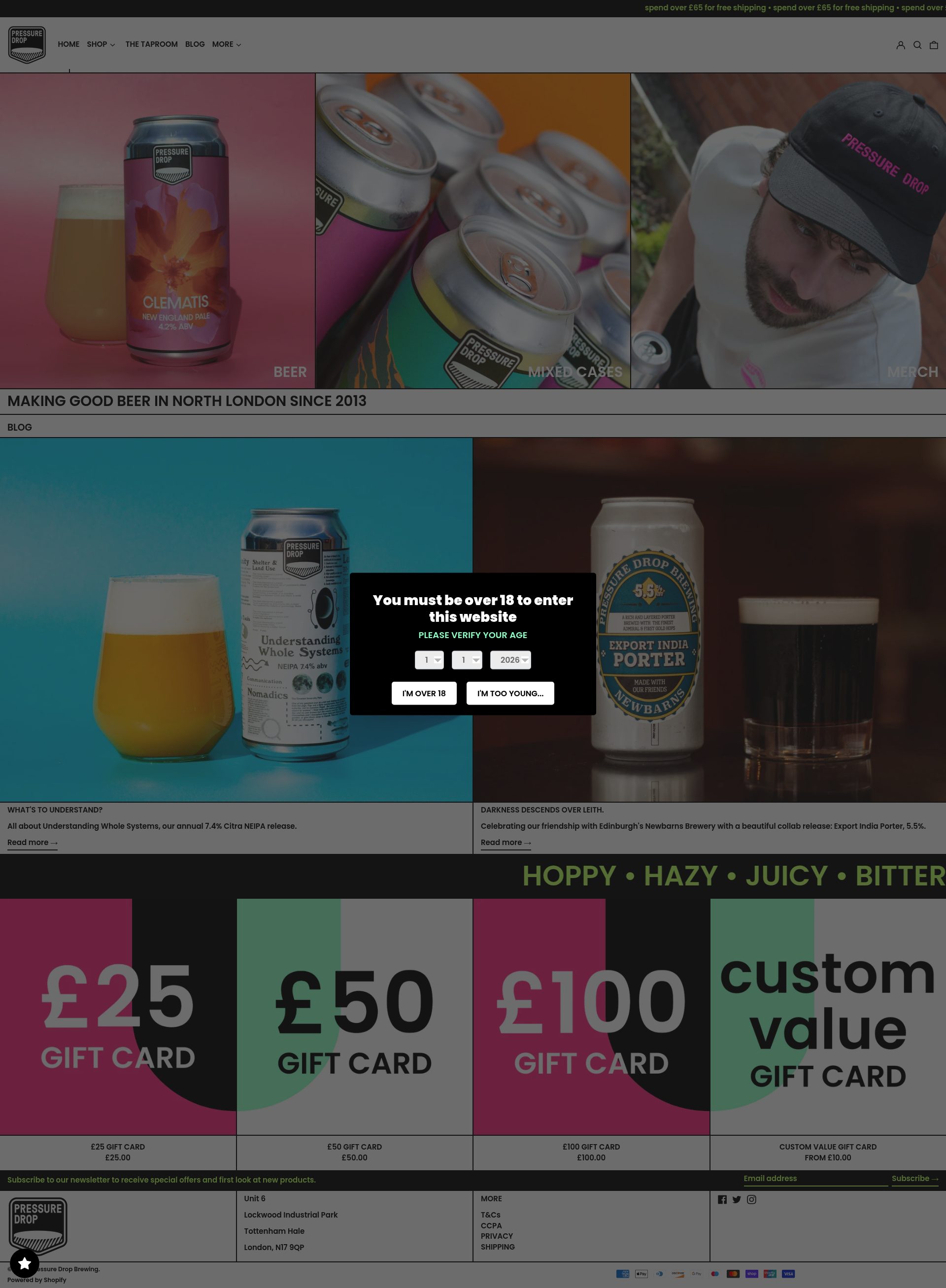 Pressure Drop Brewing — craft beer Shopify store
