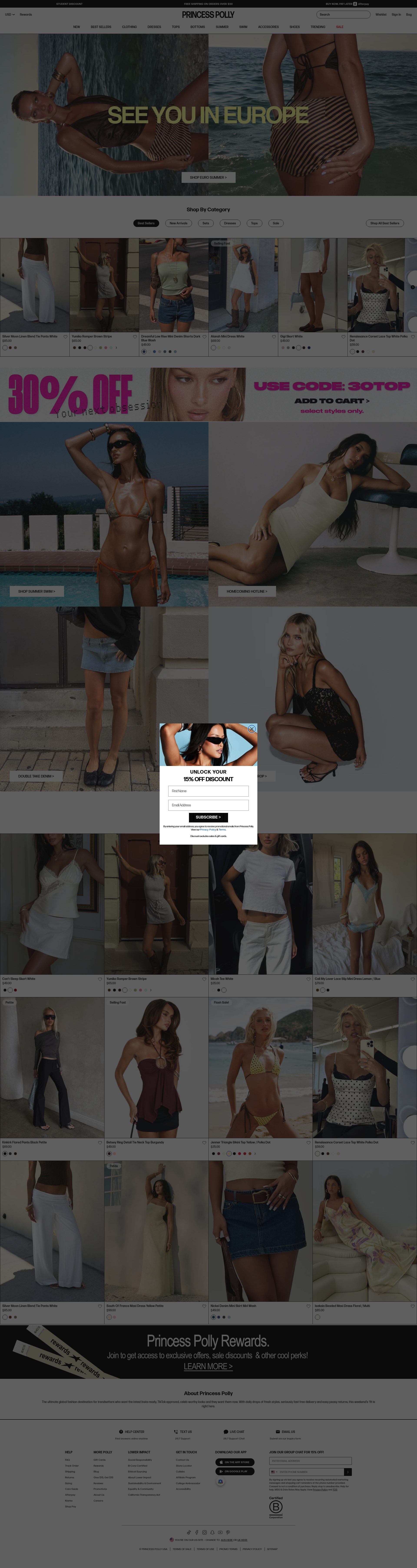 Princess Polly homepage screenshot