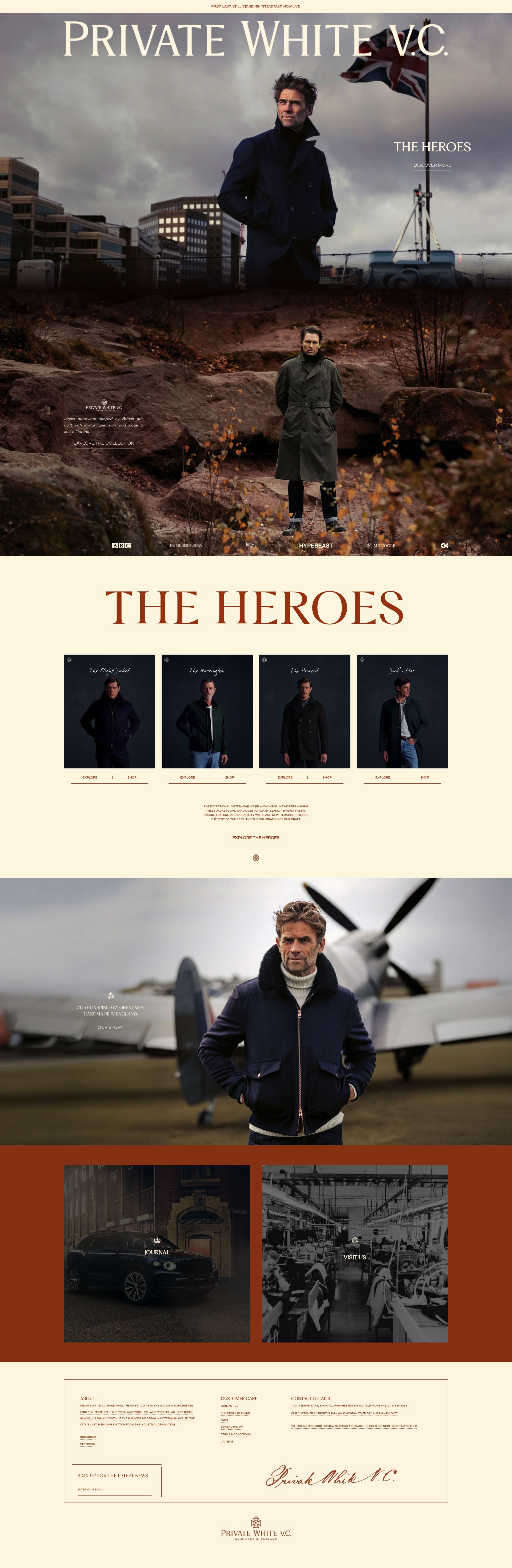 Private White V C homepage screenshot