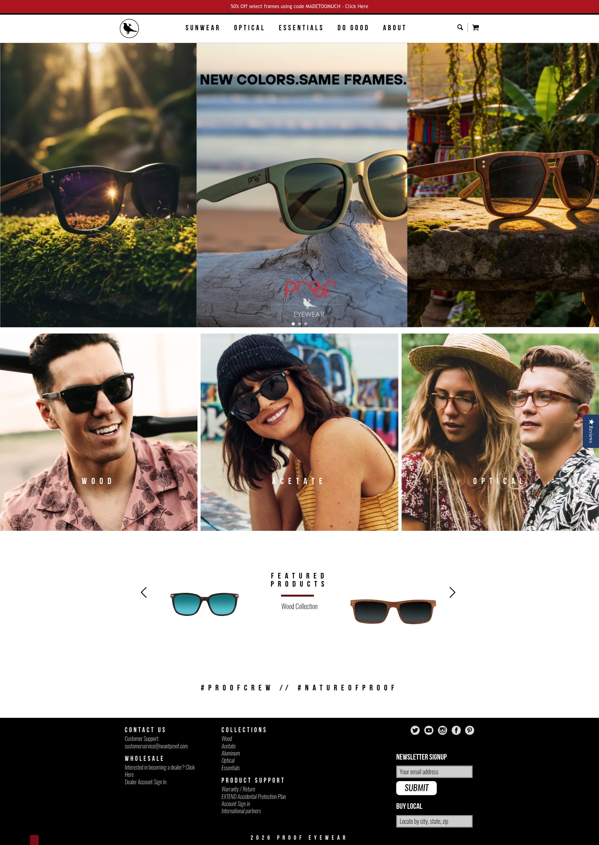Proof Eyewear homepage