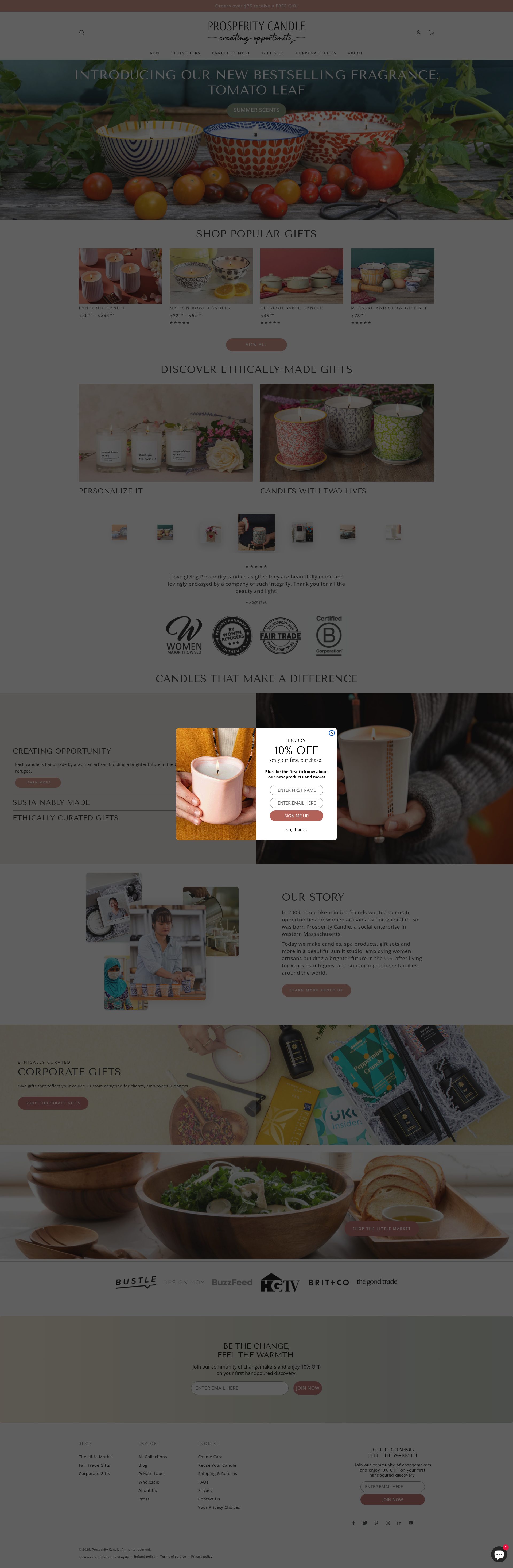 Prosperity Candle homepage screenshot